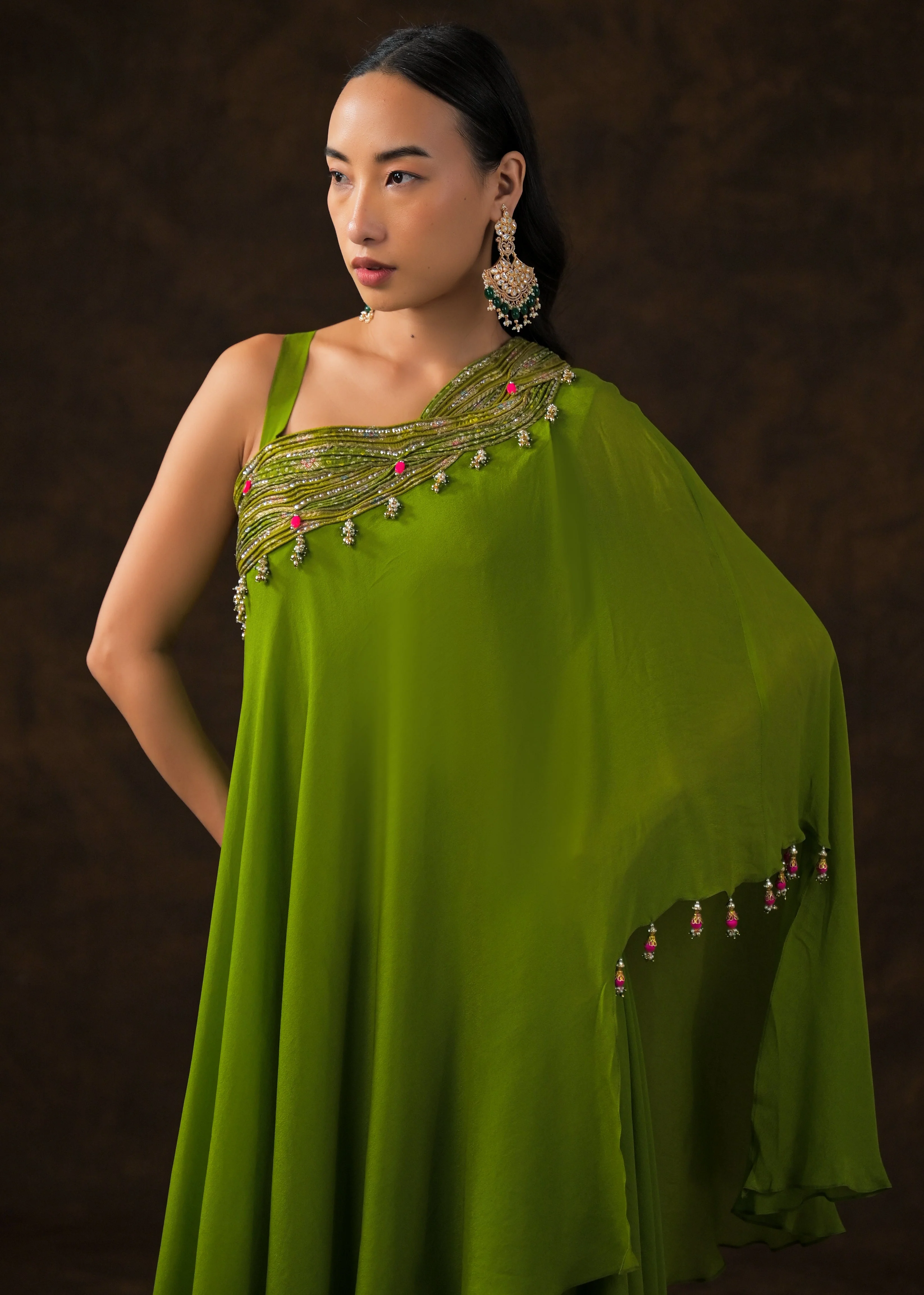 Lime Green Embellished Georgette Silk Palazzo Set - Image 4