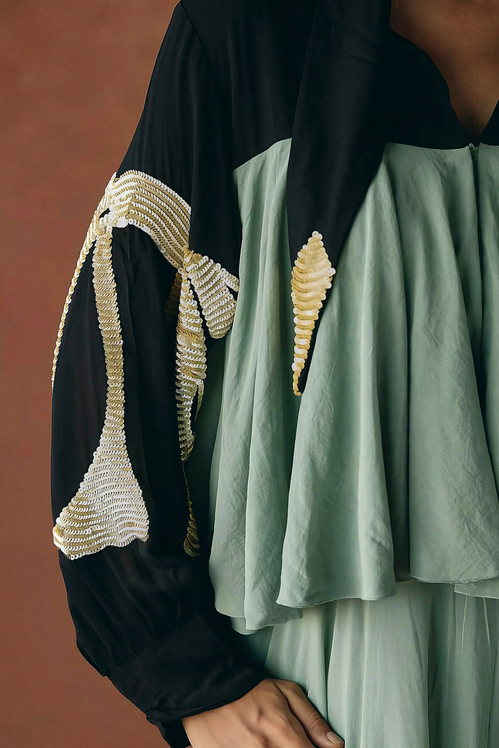 Sage Green Embellished Organic Cotton Gown - Image 2