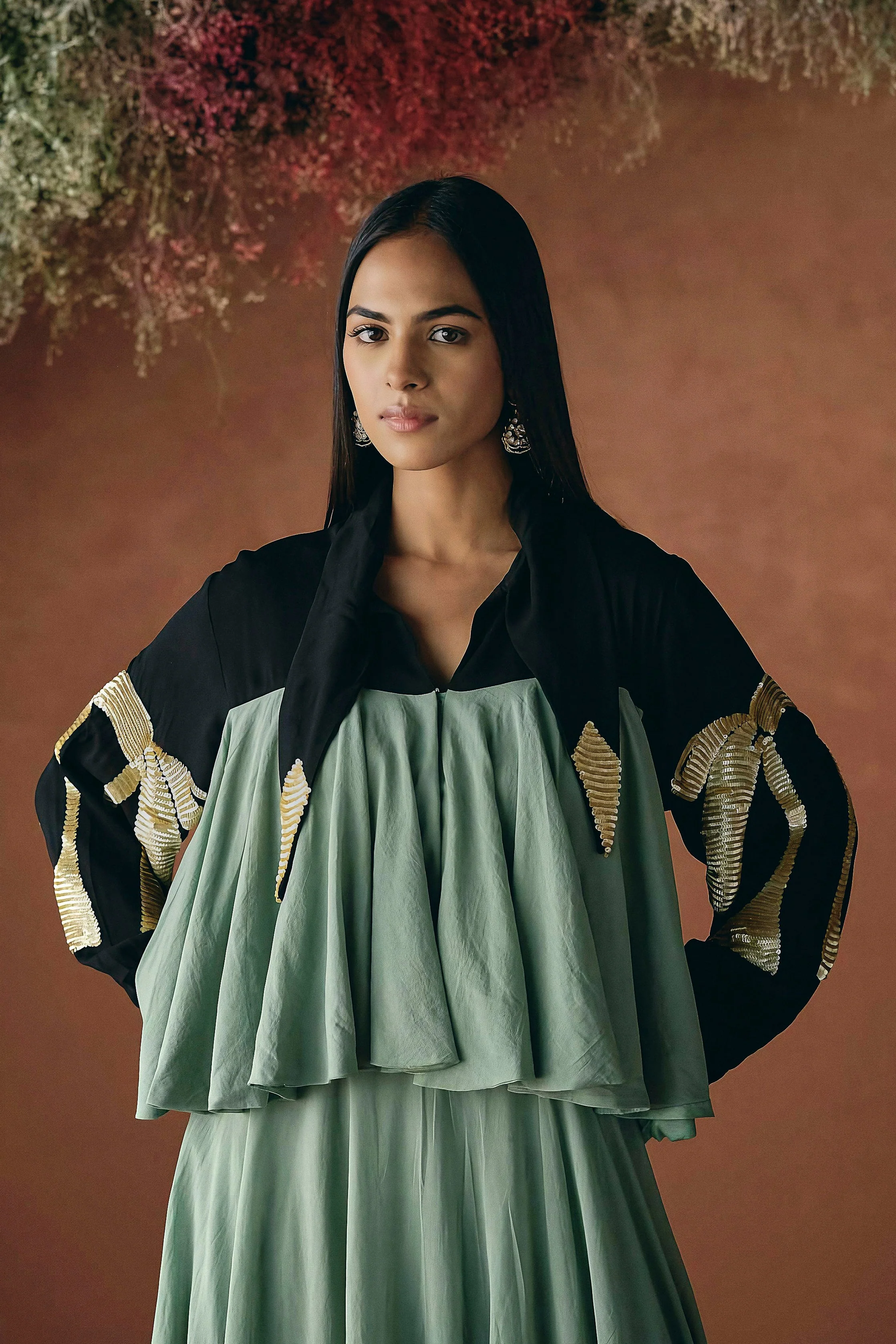 Sage Green Embellished Organic Cotton Gown - Image 3