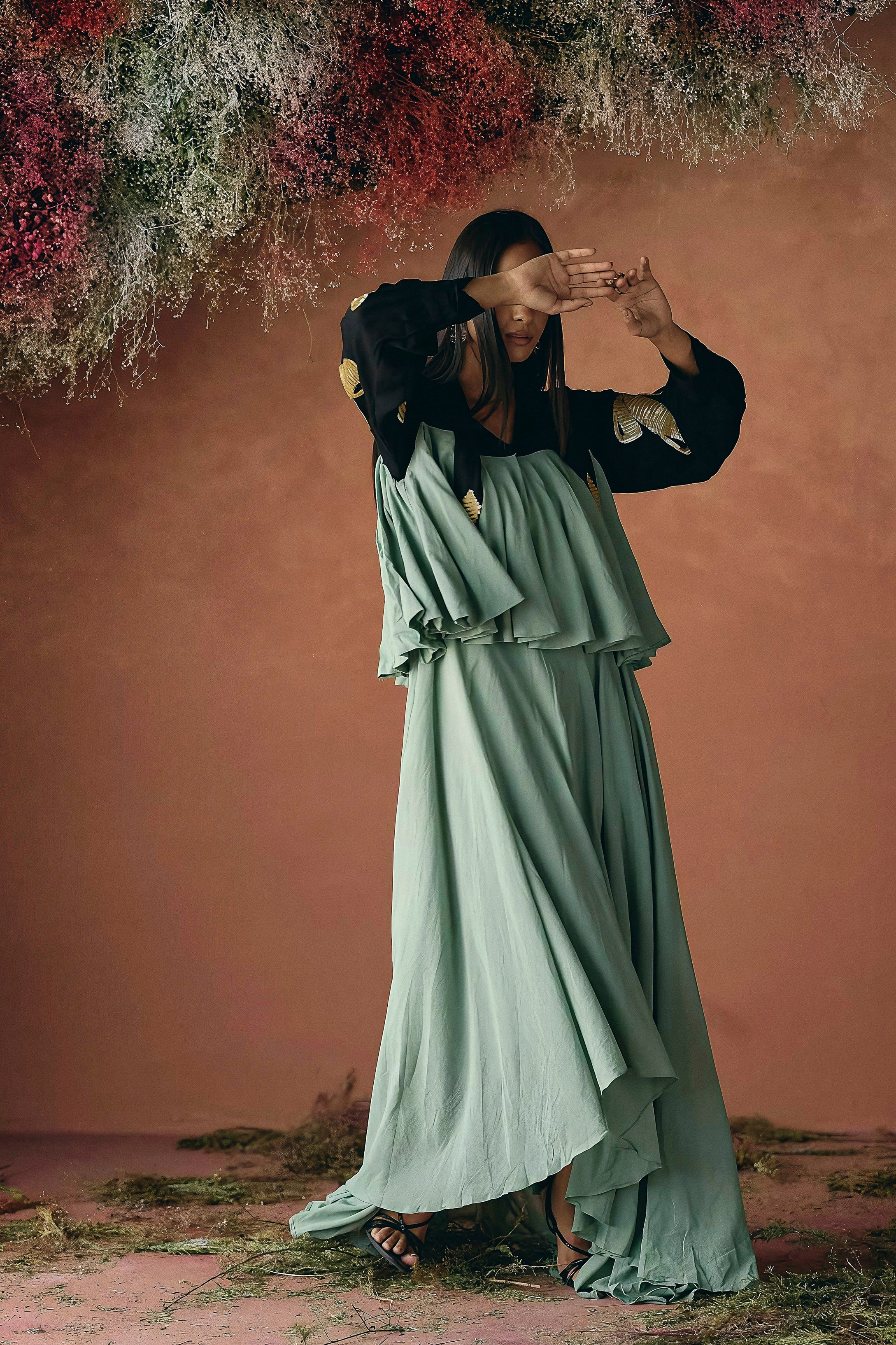 Sage Green Embellished Organic Cotton Gown - Image 4