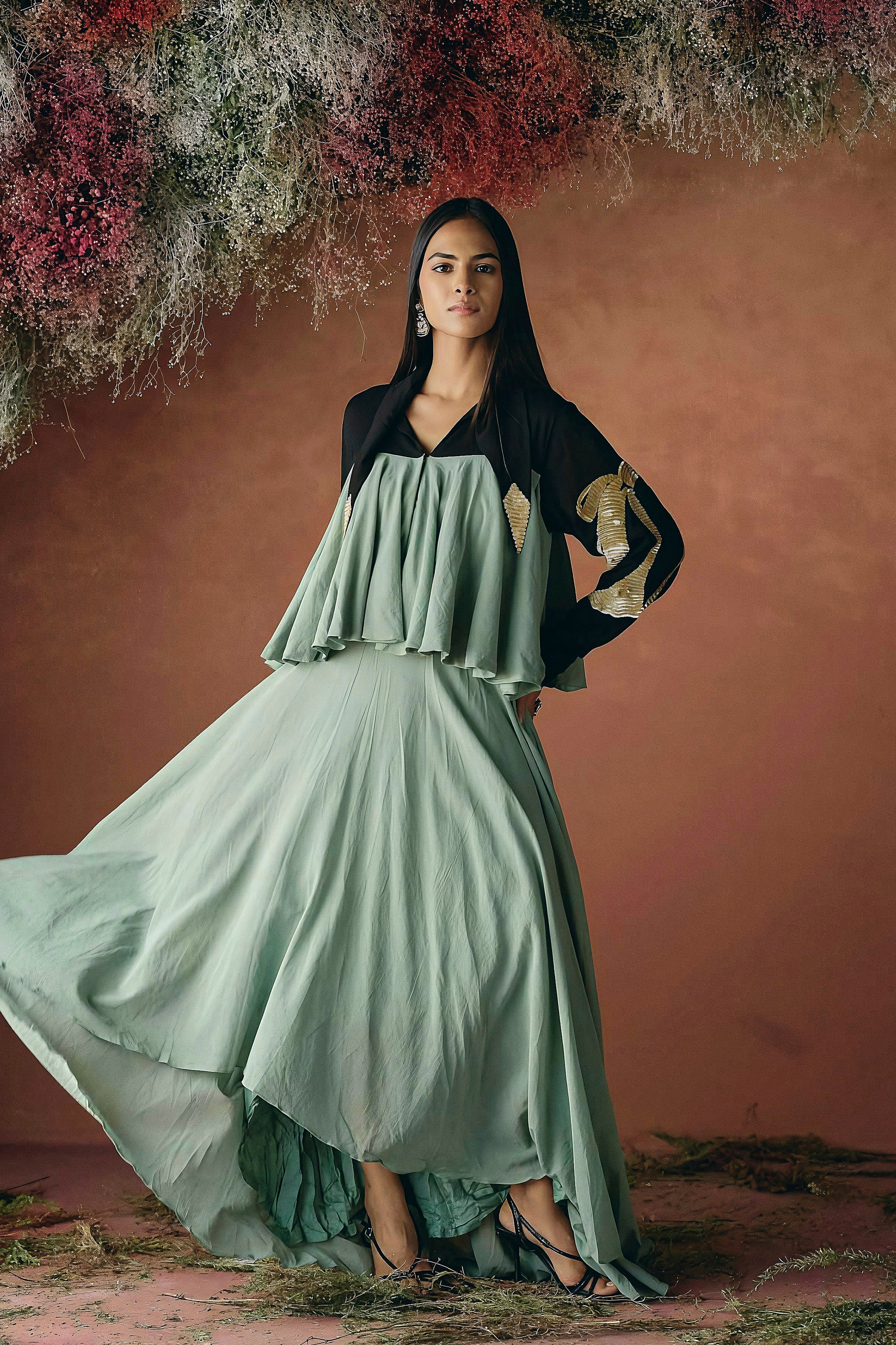 Sage Green Embellished Organic Cotton Gown - Image 5