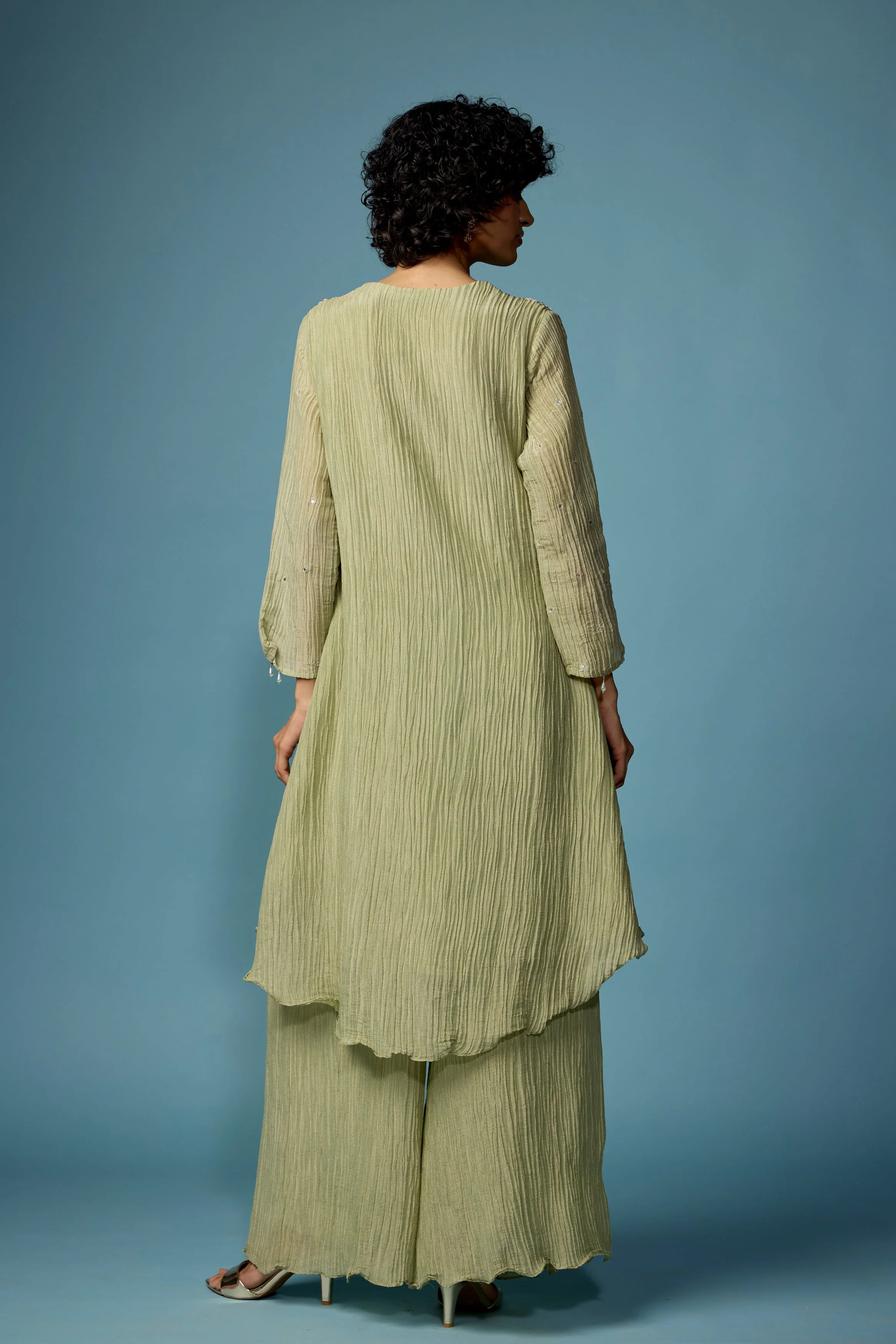 Sage Green Embellished Premium Silk Palazzo Set - Image 7
