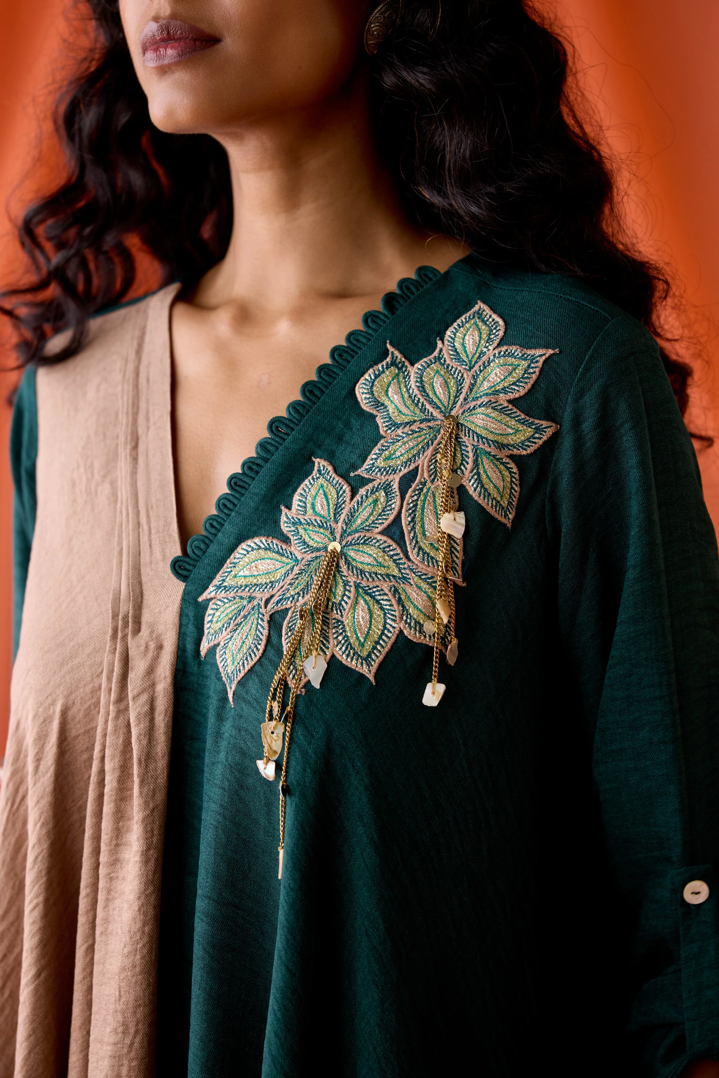 Pine Green Embellished Premium Silk Dress - Image 2