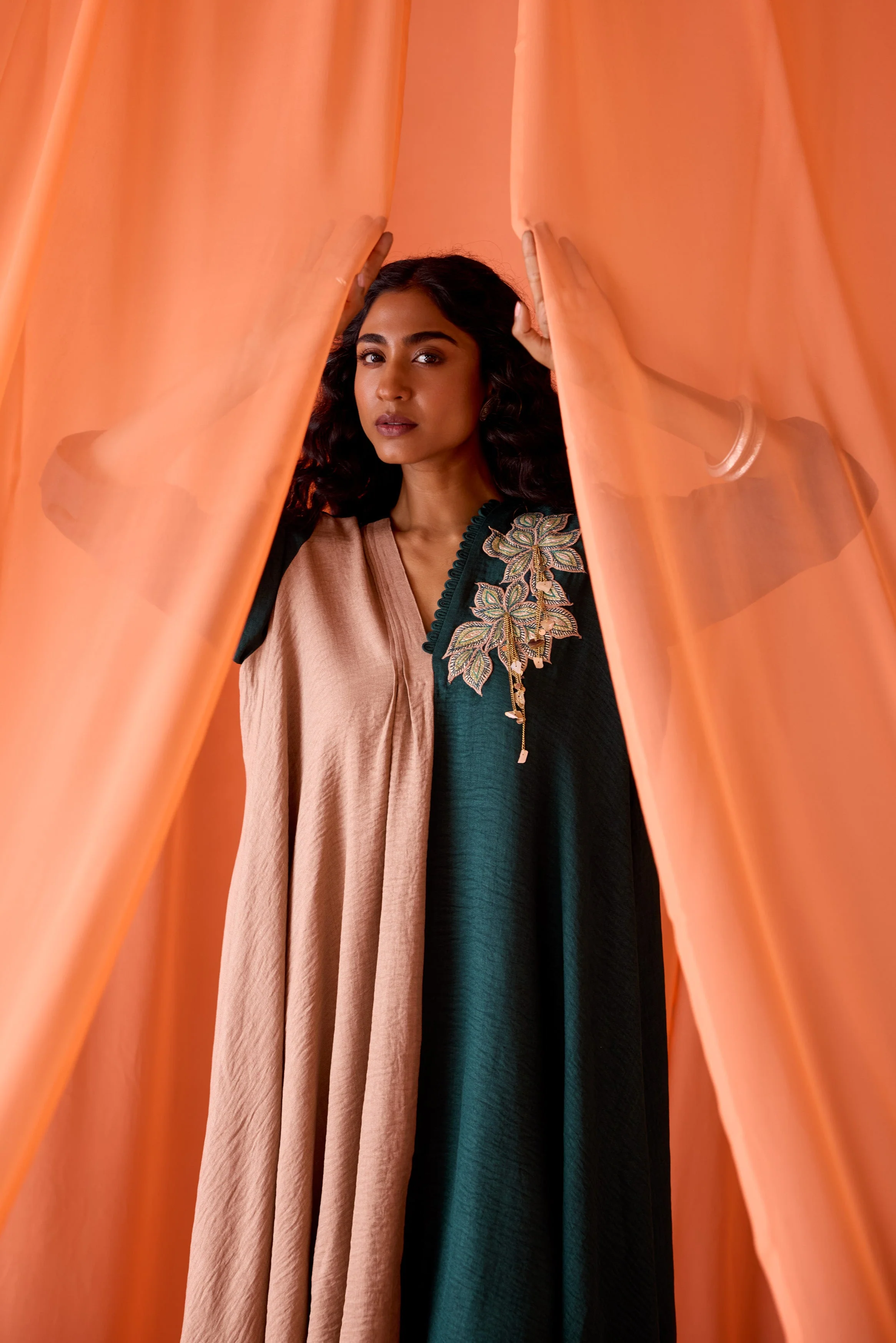Pine Green Embellished Premium Silk Dress - Image 3