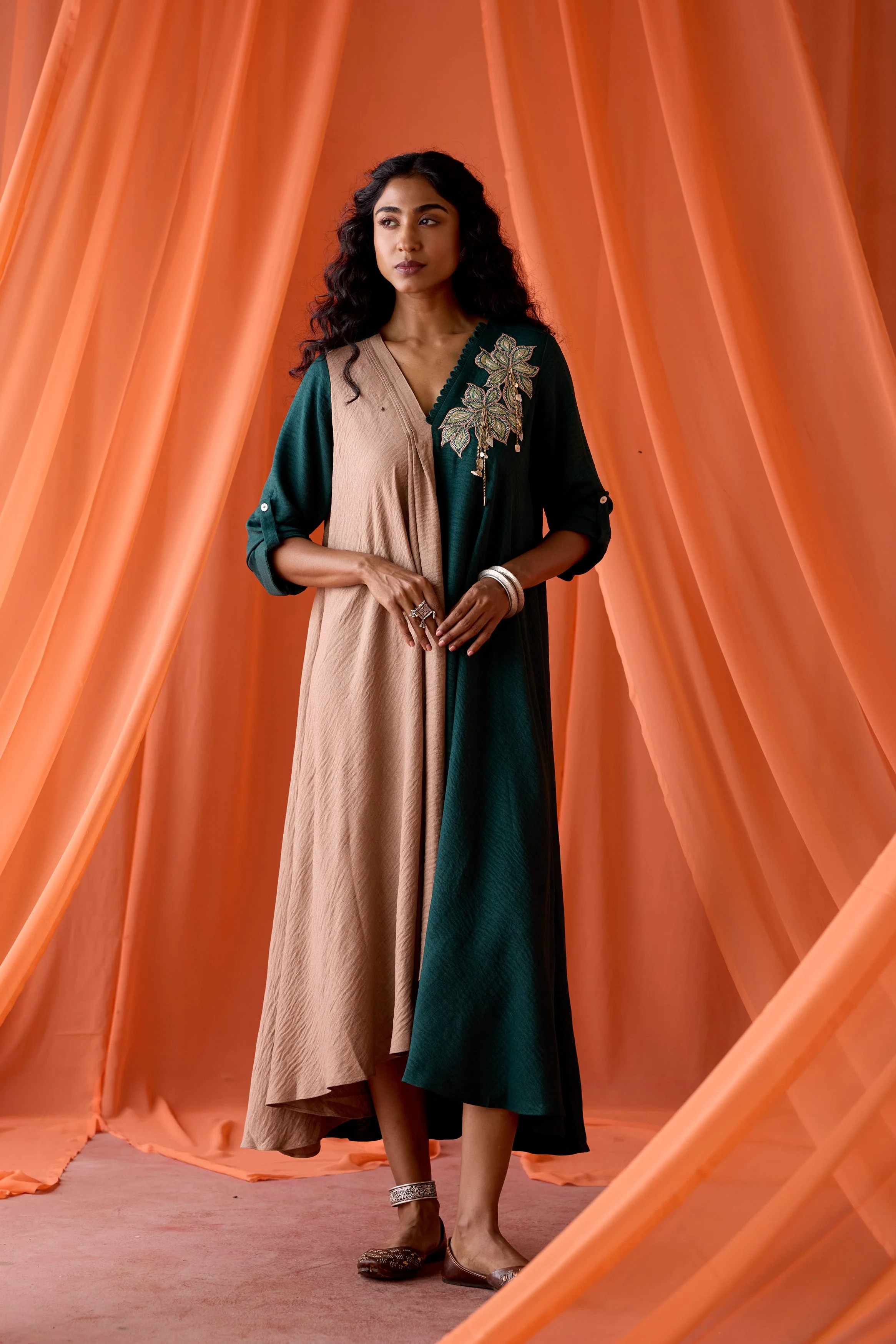 Pine Green Embellished Premium Silk Dress - Image 4