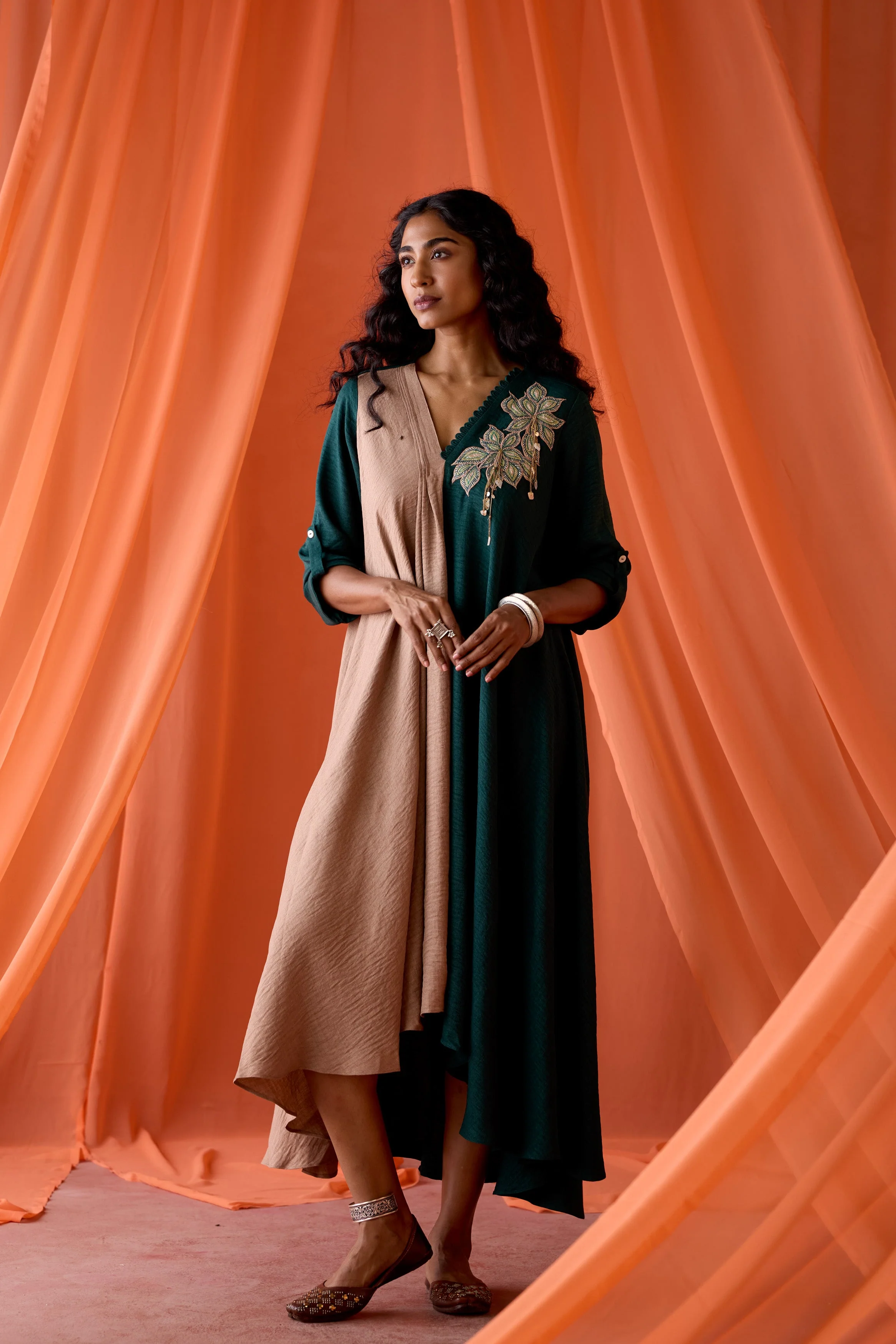 Pine Green Embellished Premium Silk Dress - Image 5