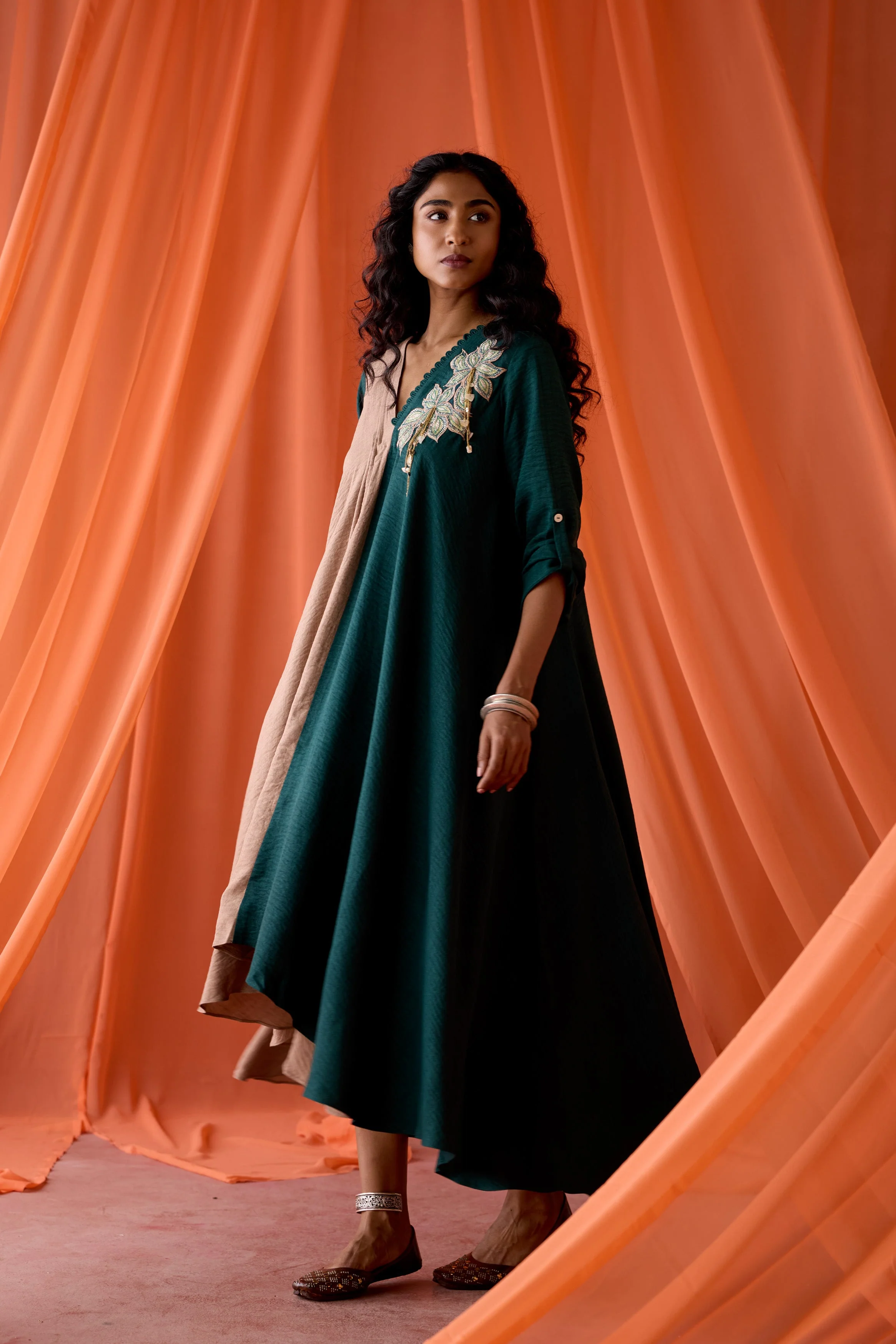 Pine Green Embellished Premium Silk Dress - Image 6