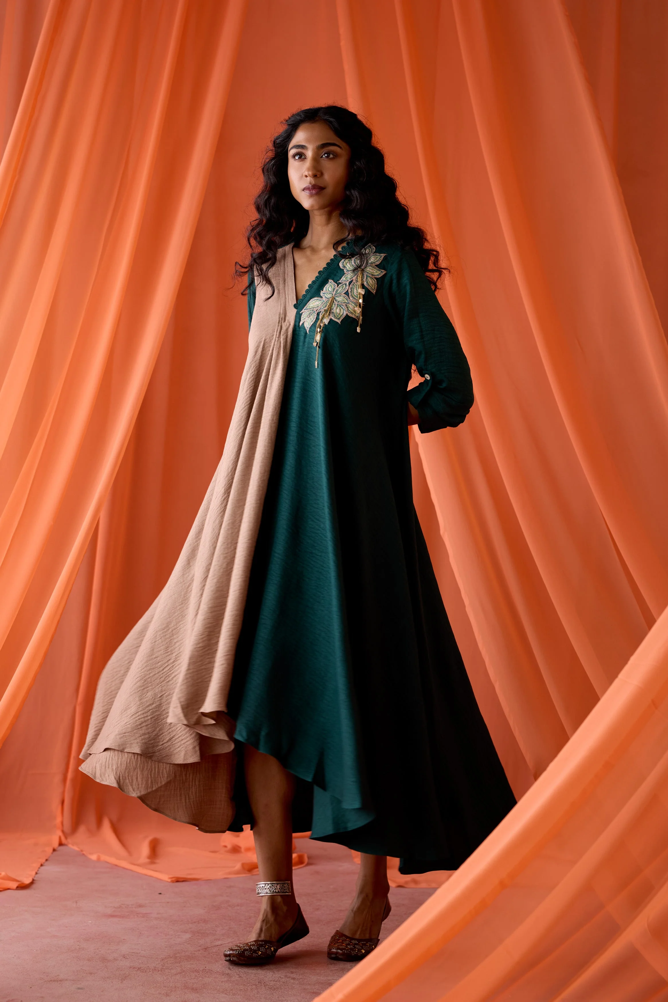 Pine Green Embellished Premium Silk Dress - Image 7