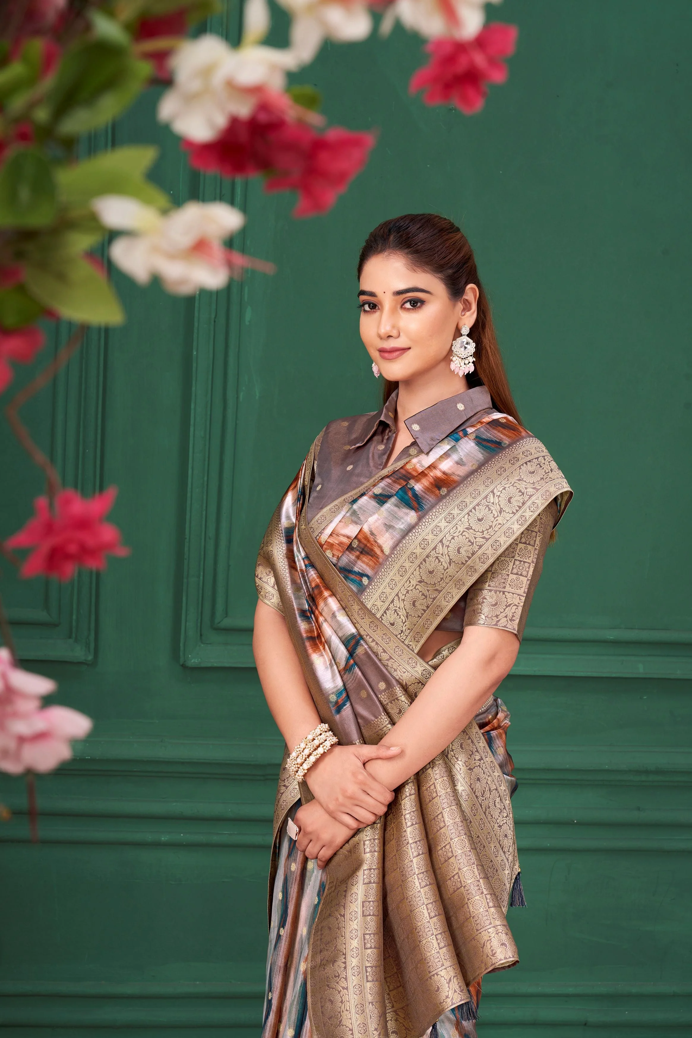 Multicolor Digital Printed Tussar Silk Saree - Image 3