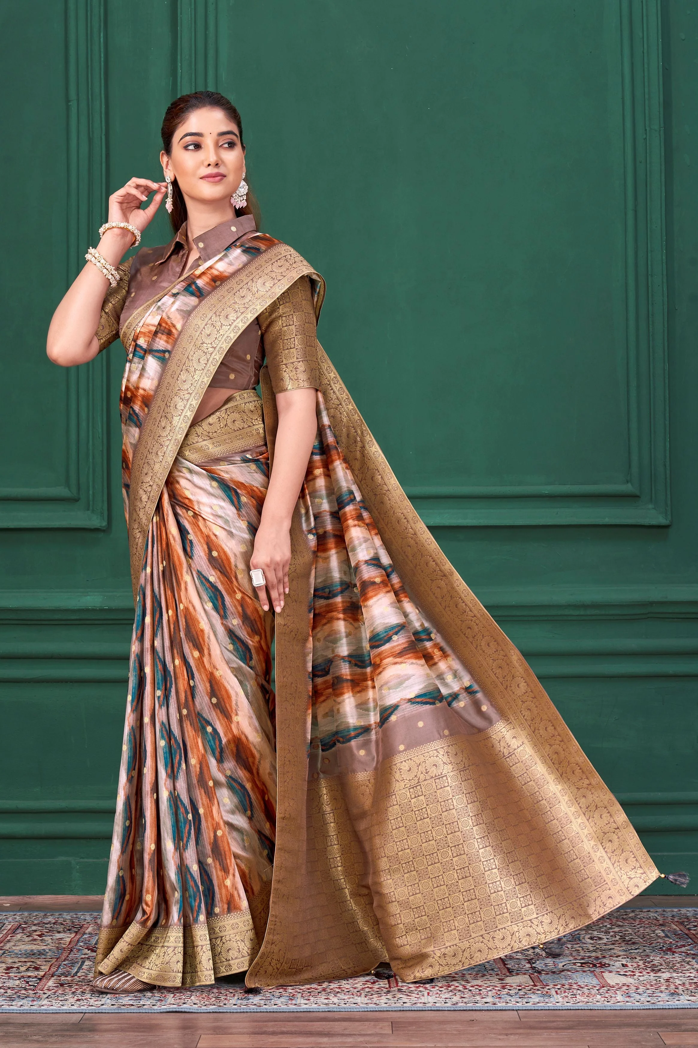 Multicolor Digital Printed Tussar Silk Saree - Image 4