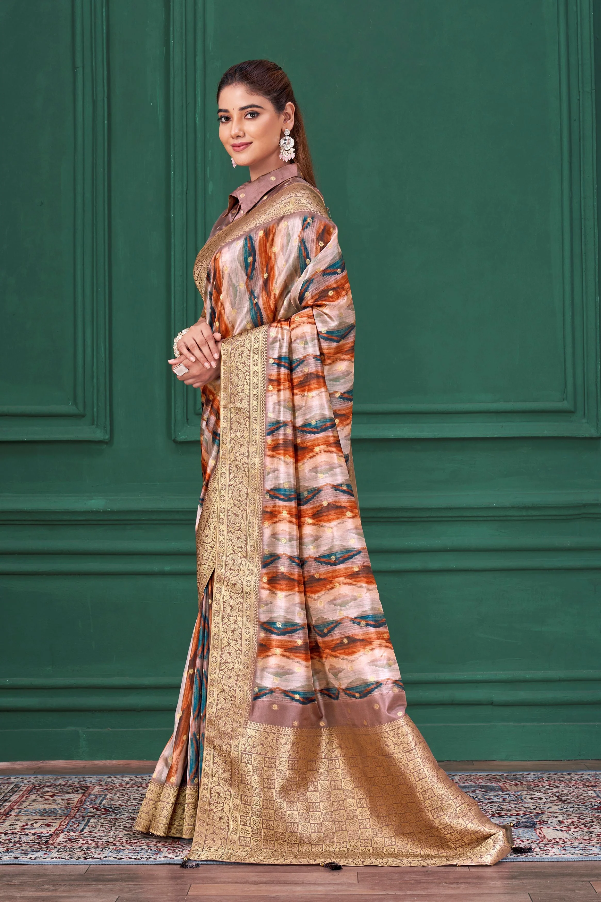 Multicolor Digital Printed Tussar Silk Saree - Image 5