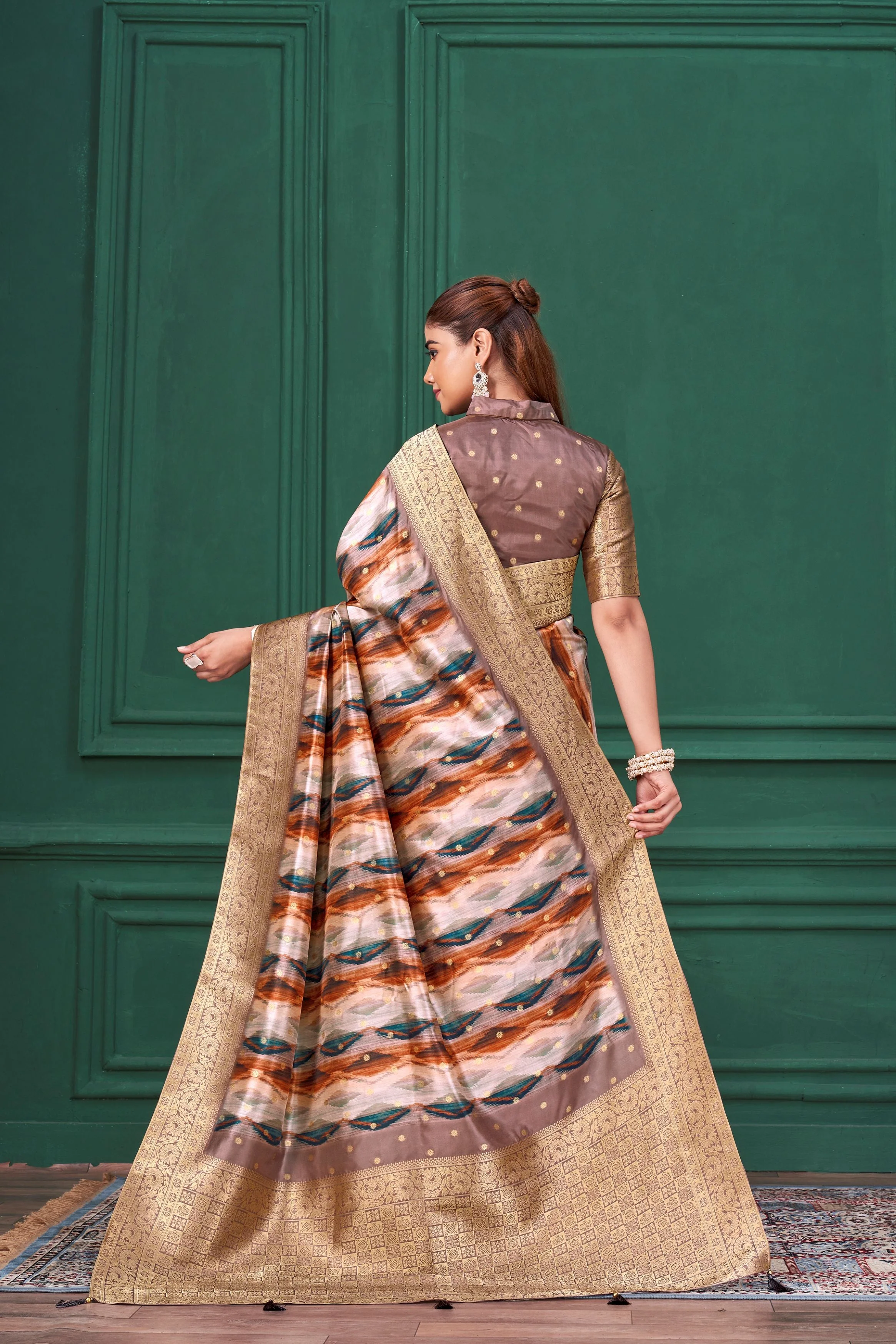 Multicolor Digital Printed Tussar Silk Saree - Image 6