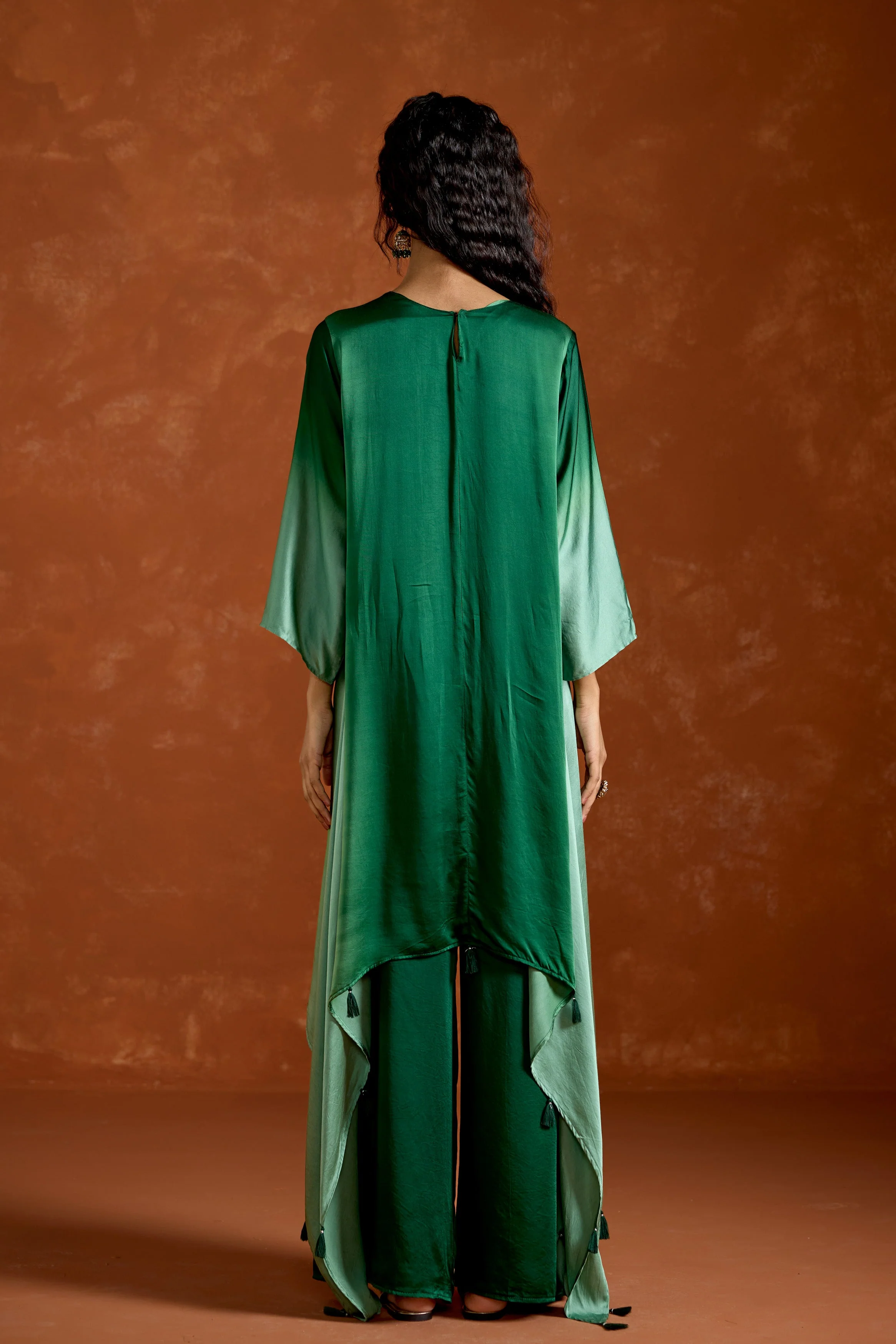 Green Embellished Satin Silk Palazzo Set - Image 7