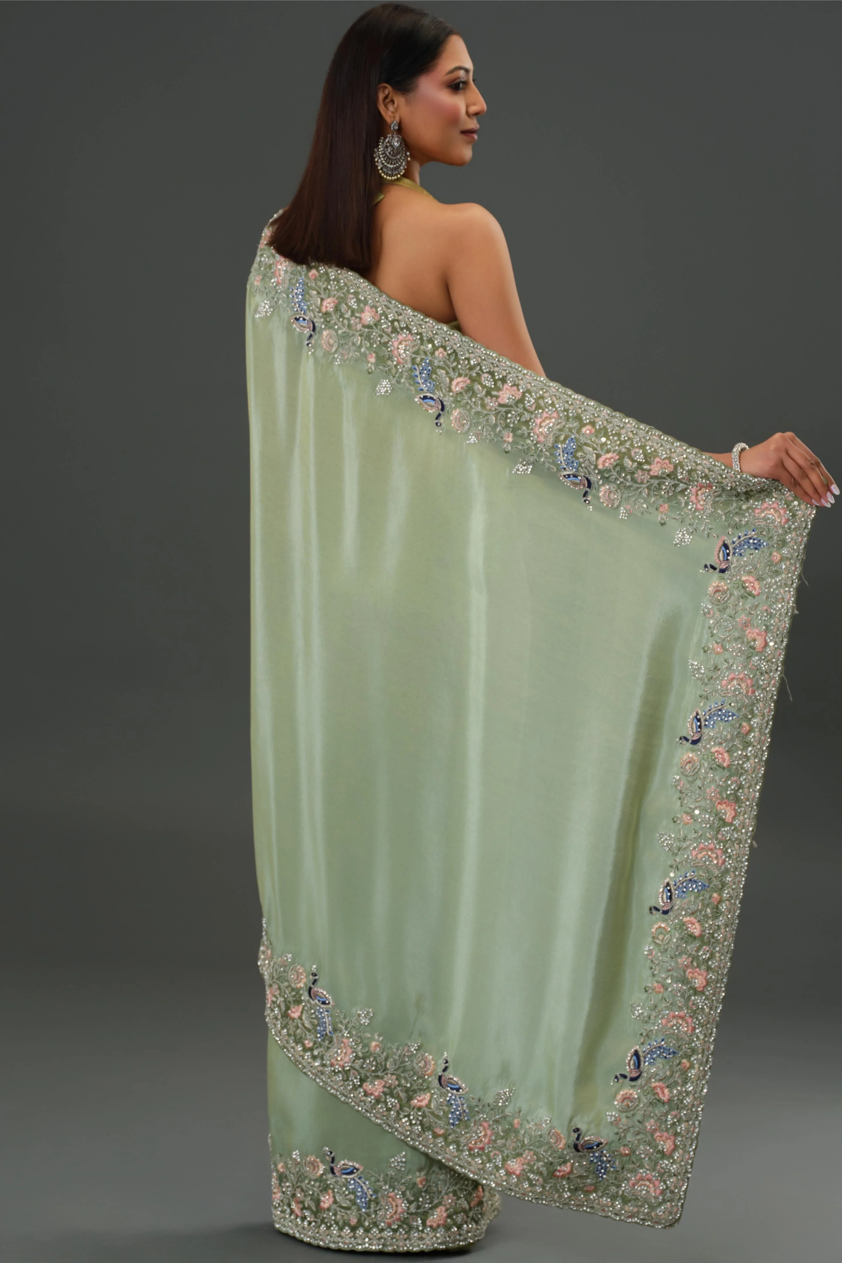 Green Embroidered Banarasi Tissue Silk Saree - Image 6
