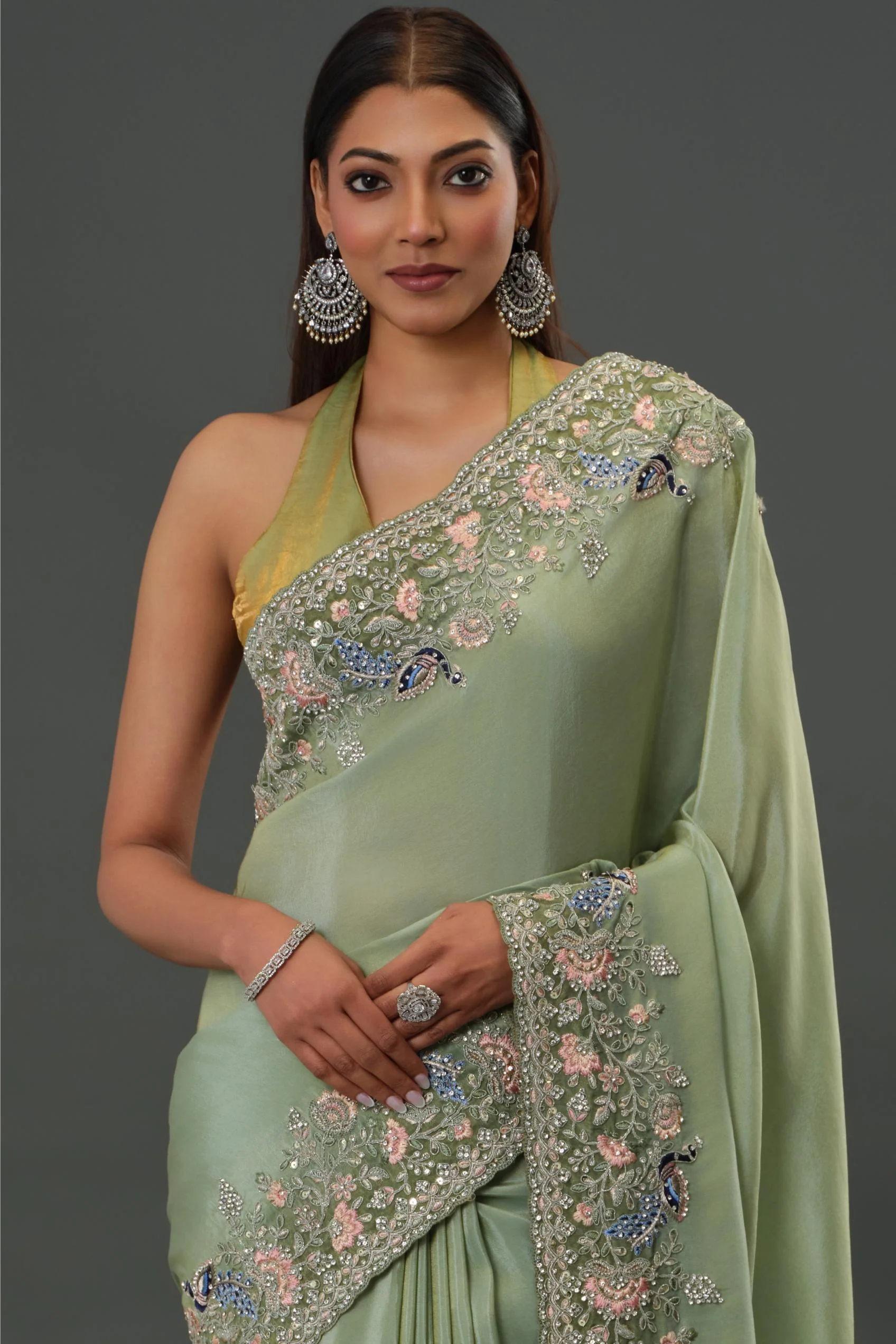 Green Embroidered Banarasi Tissue Silk Saree - Image 7
