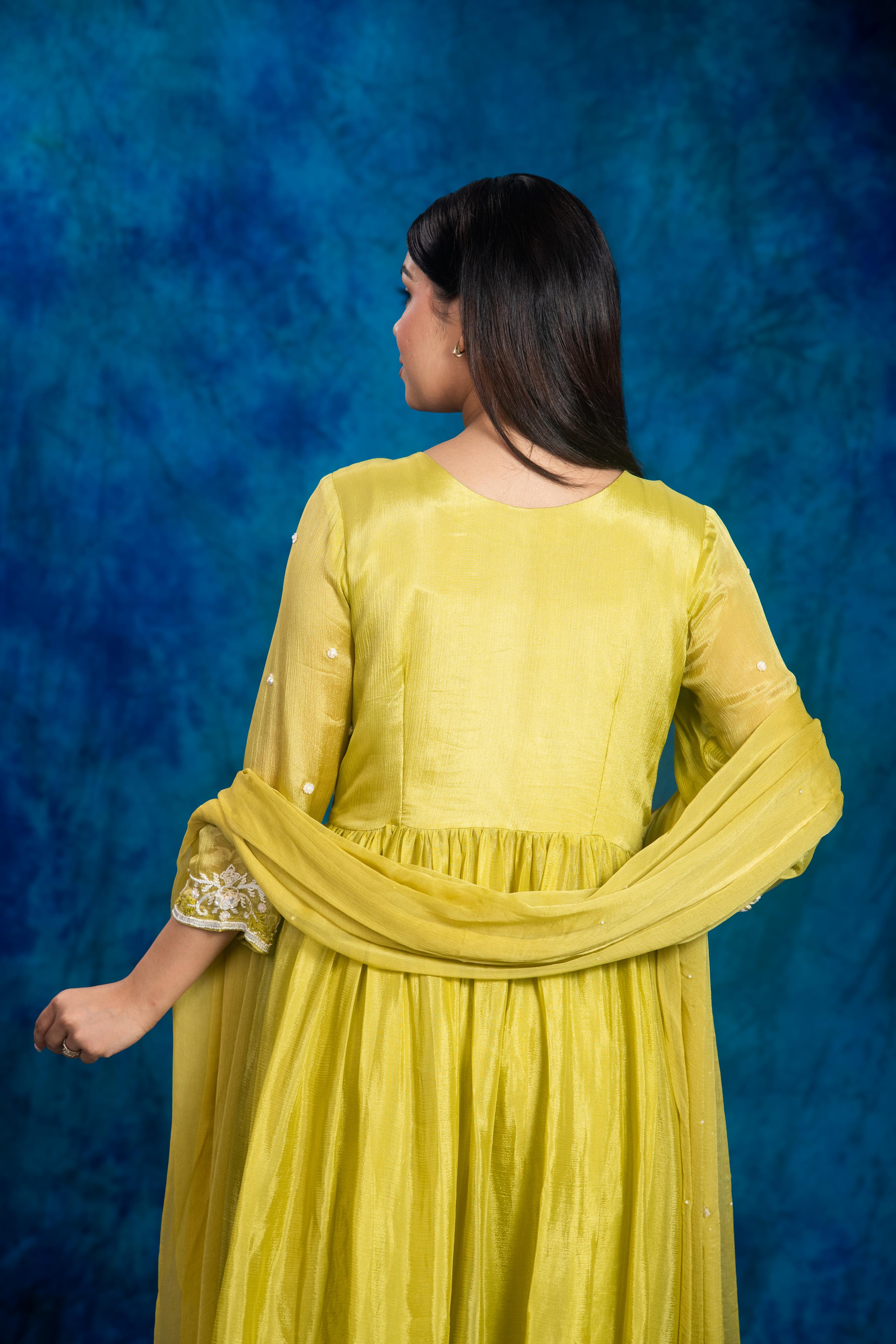 Green Embroidered Chinon Silk Sharara Set - Image 10