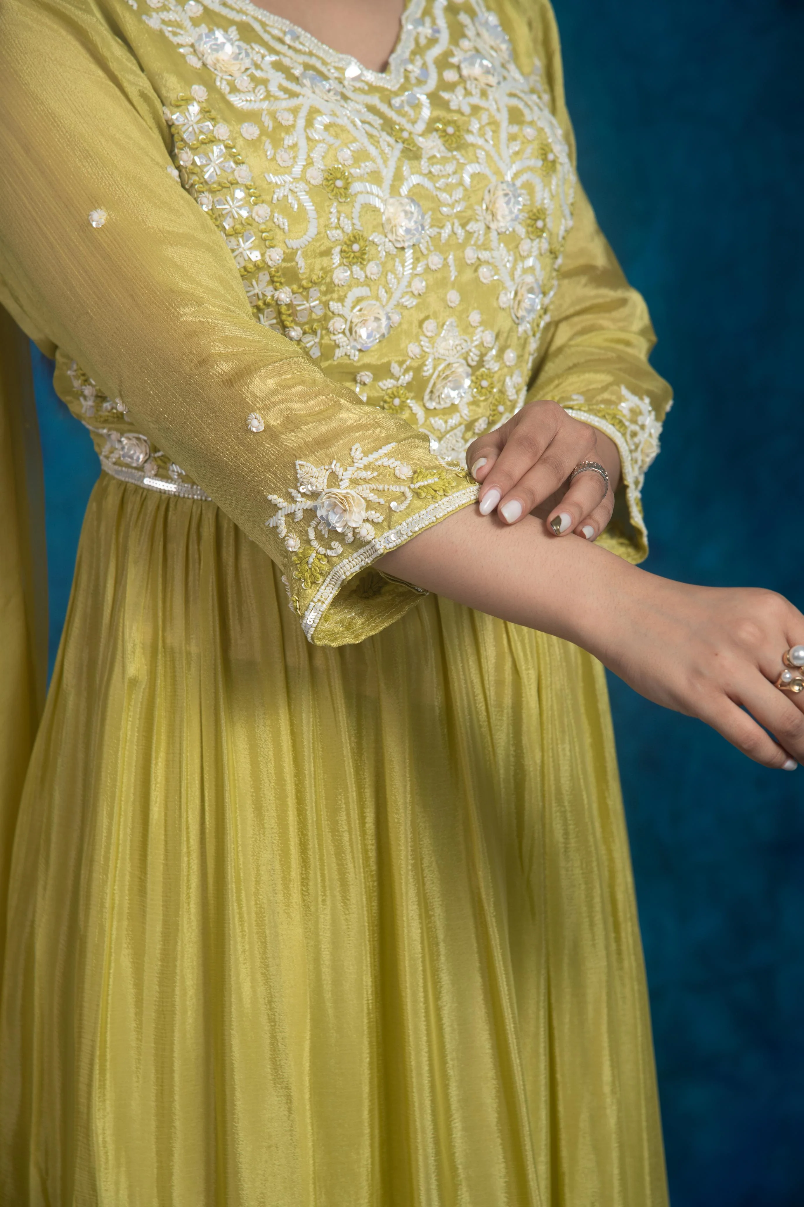 Green Embroidered Chinon Silk Sharara Set - Image 9