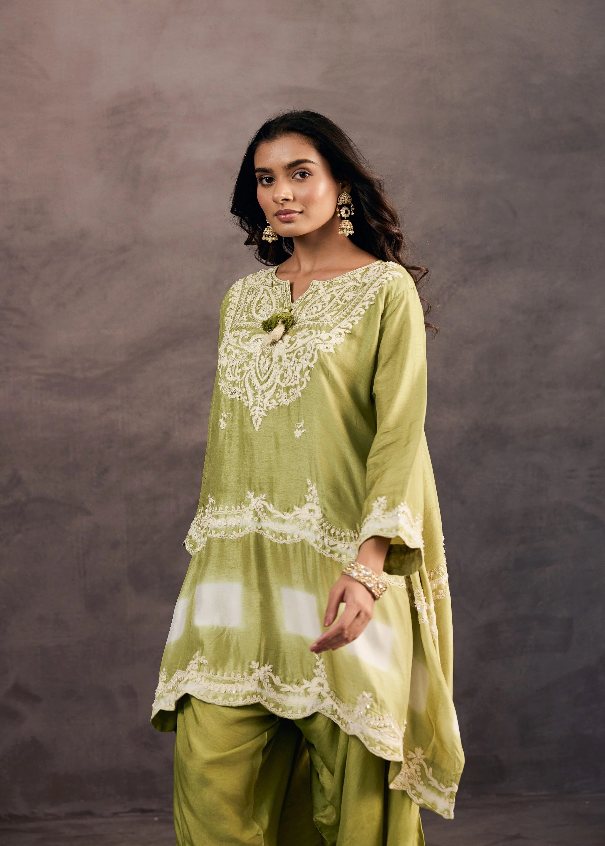 Sage Green Embroidered Raw Silk Palazzo Set - Image 3