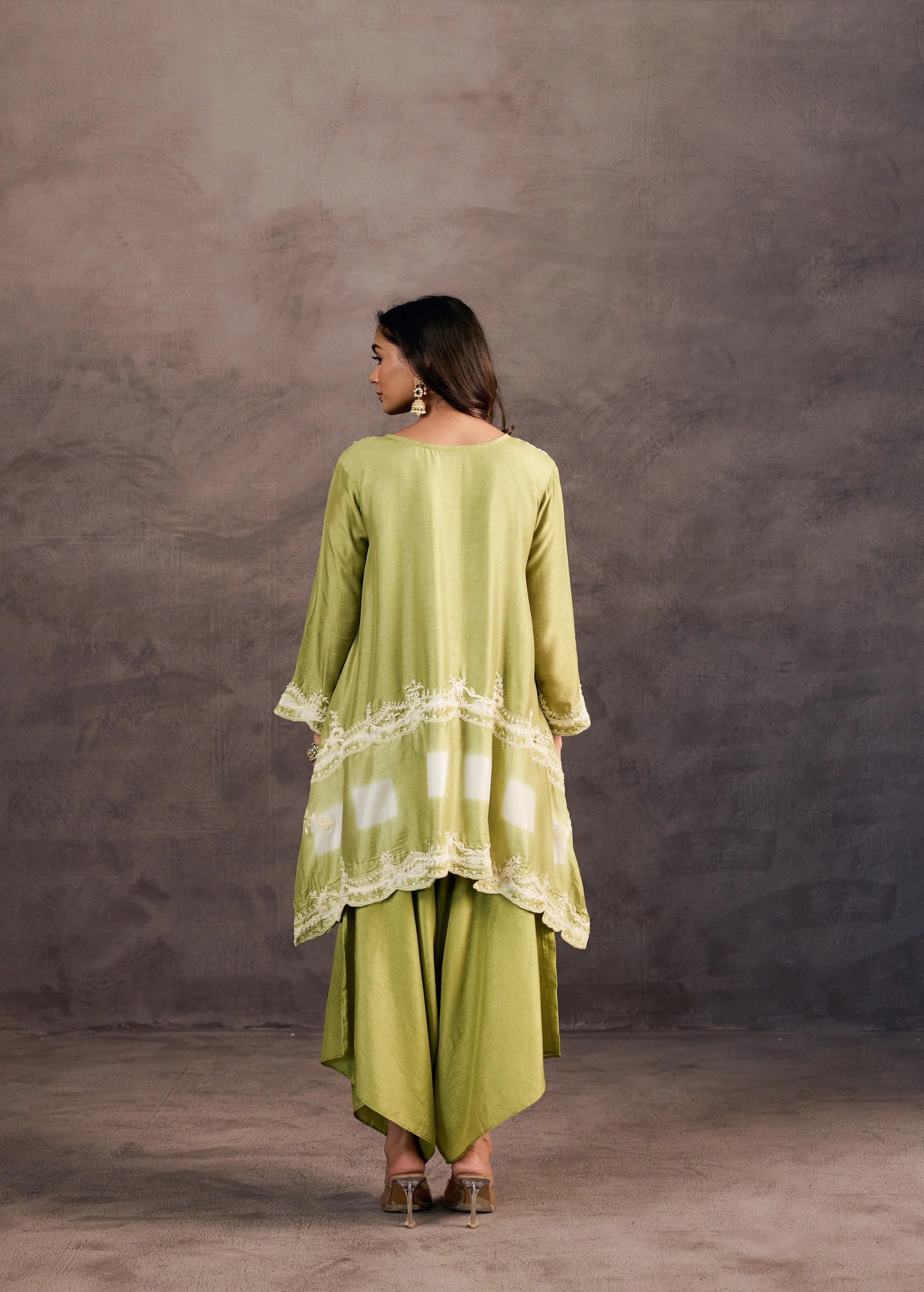 Sage Green Embroidered Raw Silk Palazzo Set - Image 6