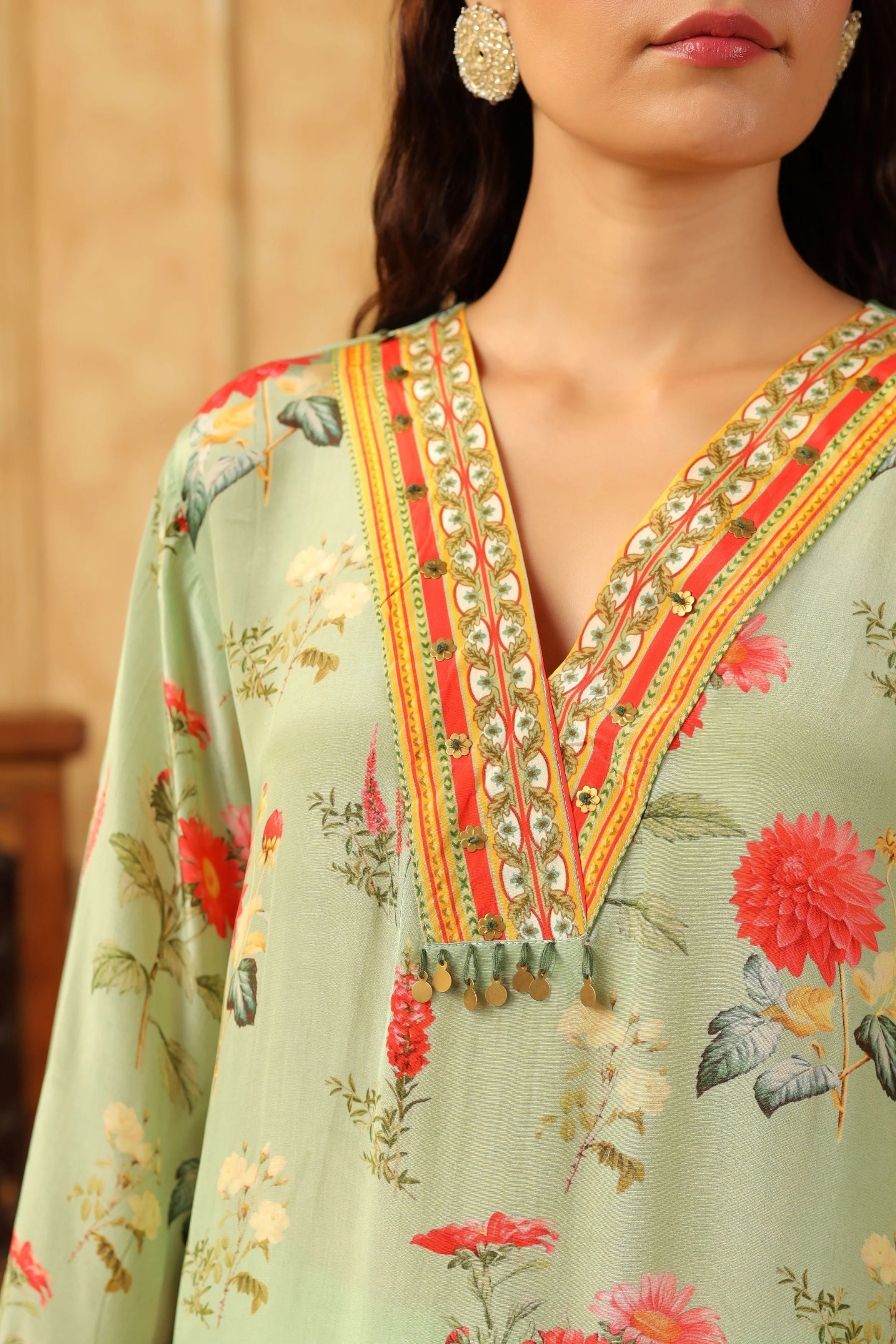 Green Printed Modal Satin Silk Kurta Set - Image 2