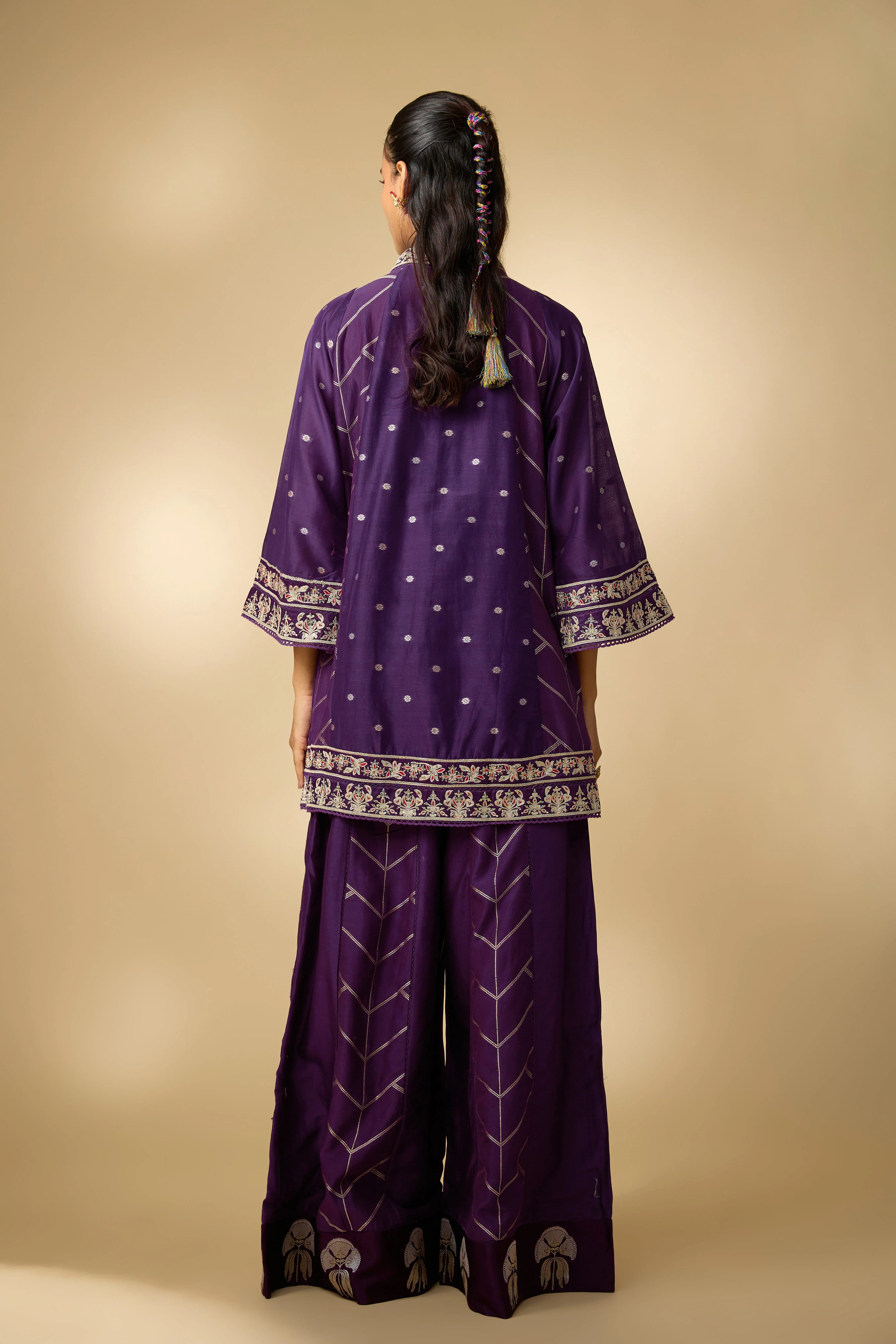 Hot Purple Embellished Slub Cotton Silk Co-Ord Set - Image 4