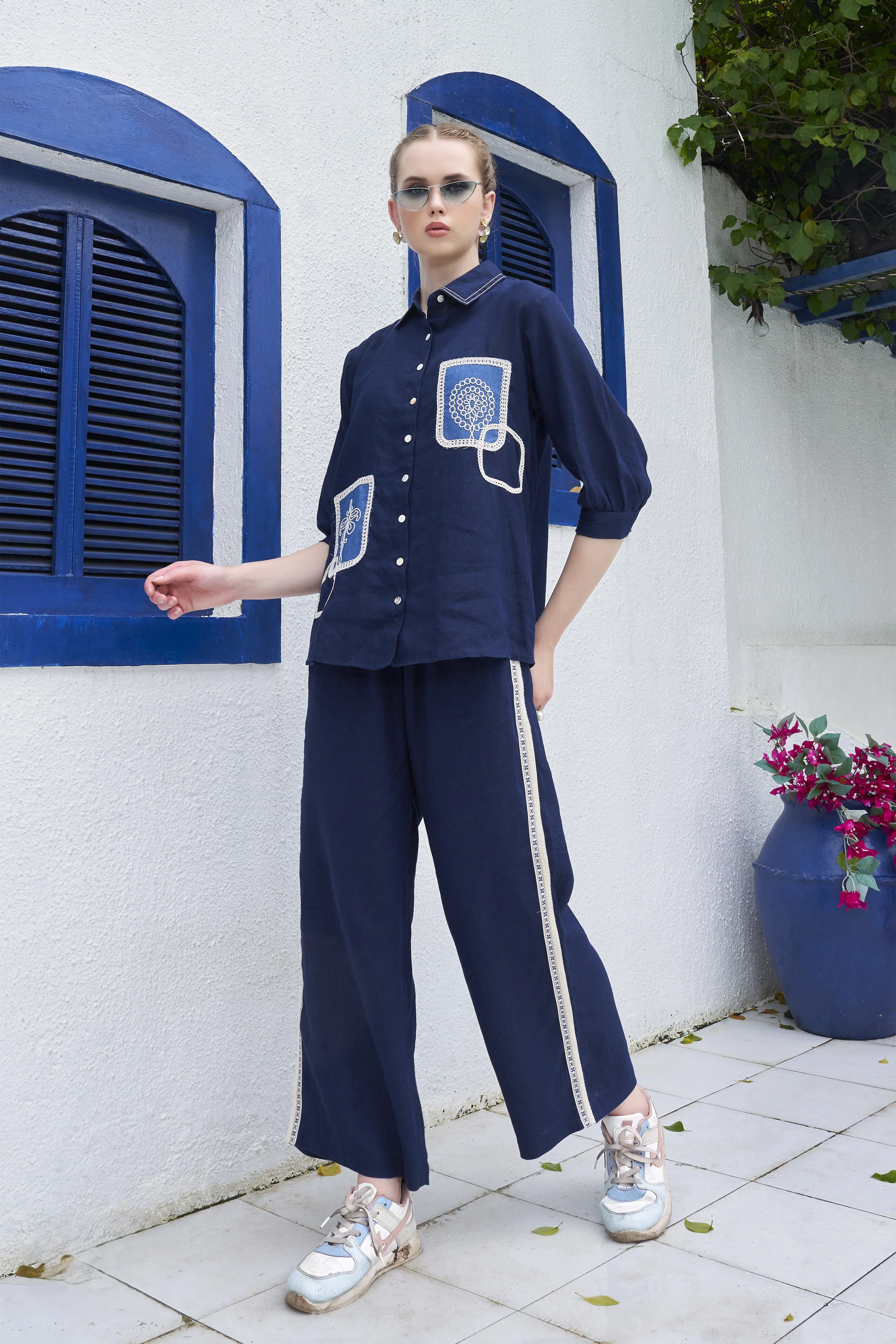 Dark Sapphire Embroidered Organic Cotton Co-Ord Set
