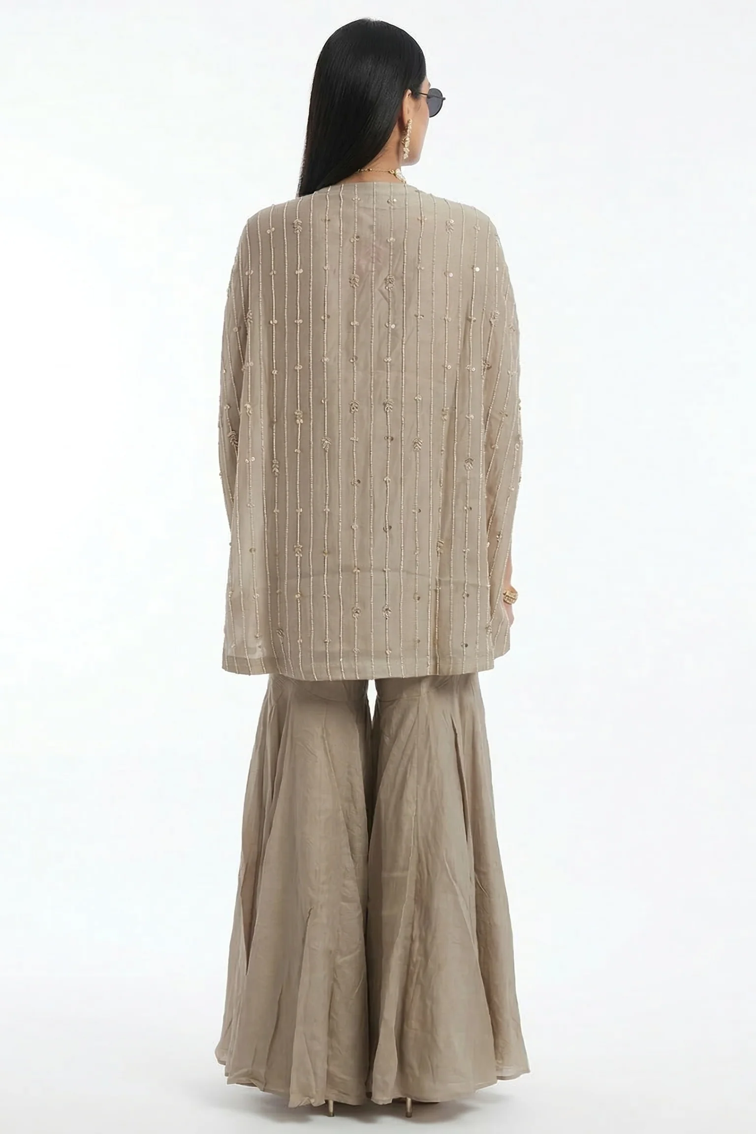 Grey Pearl Embellished Crepe Silk Sharara Set - Image 2