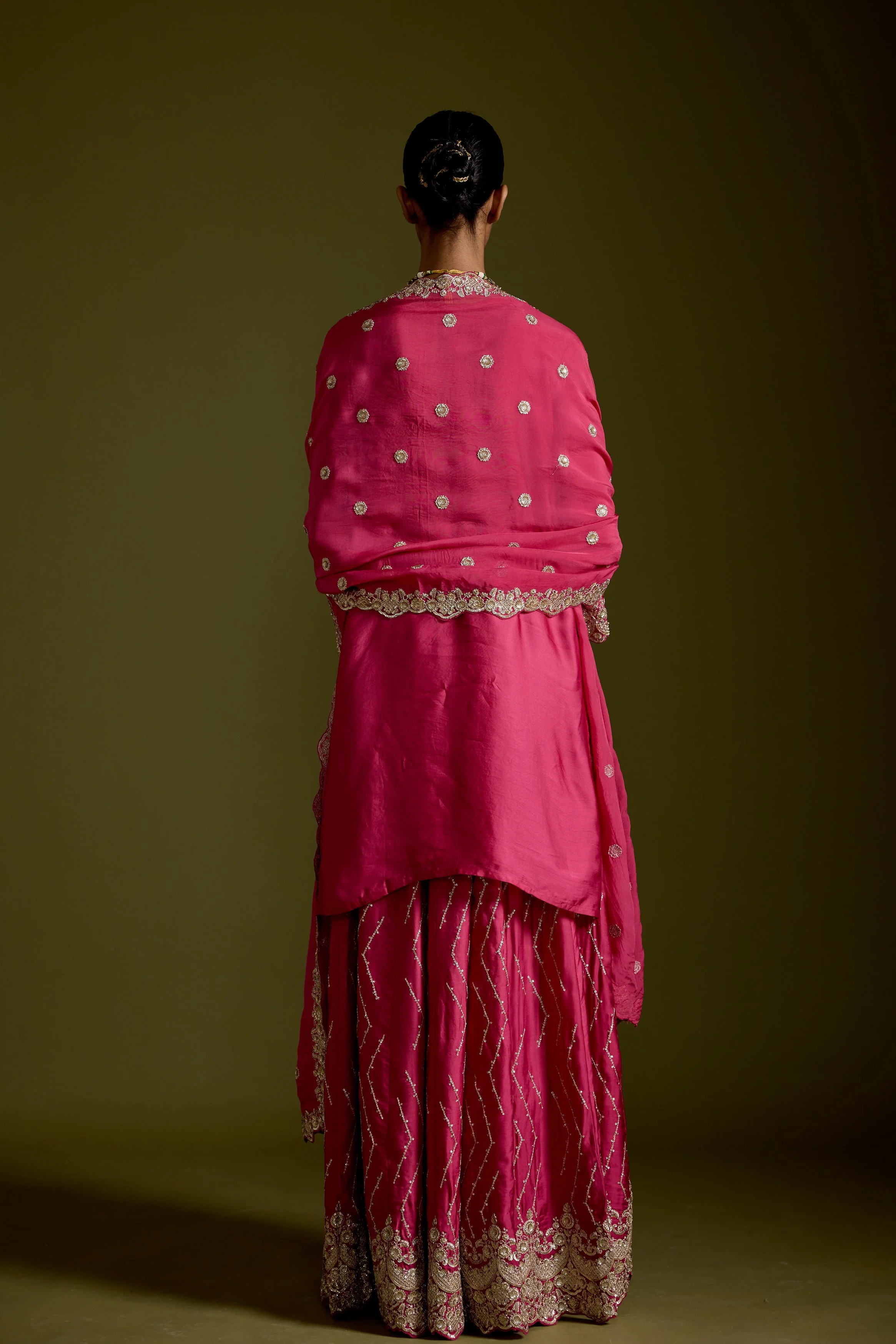 Magenta Flame Embellished Satin Silk Palazzo Set - Image 6