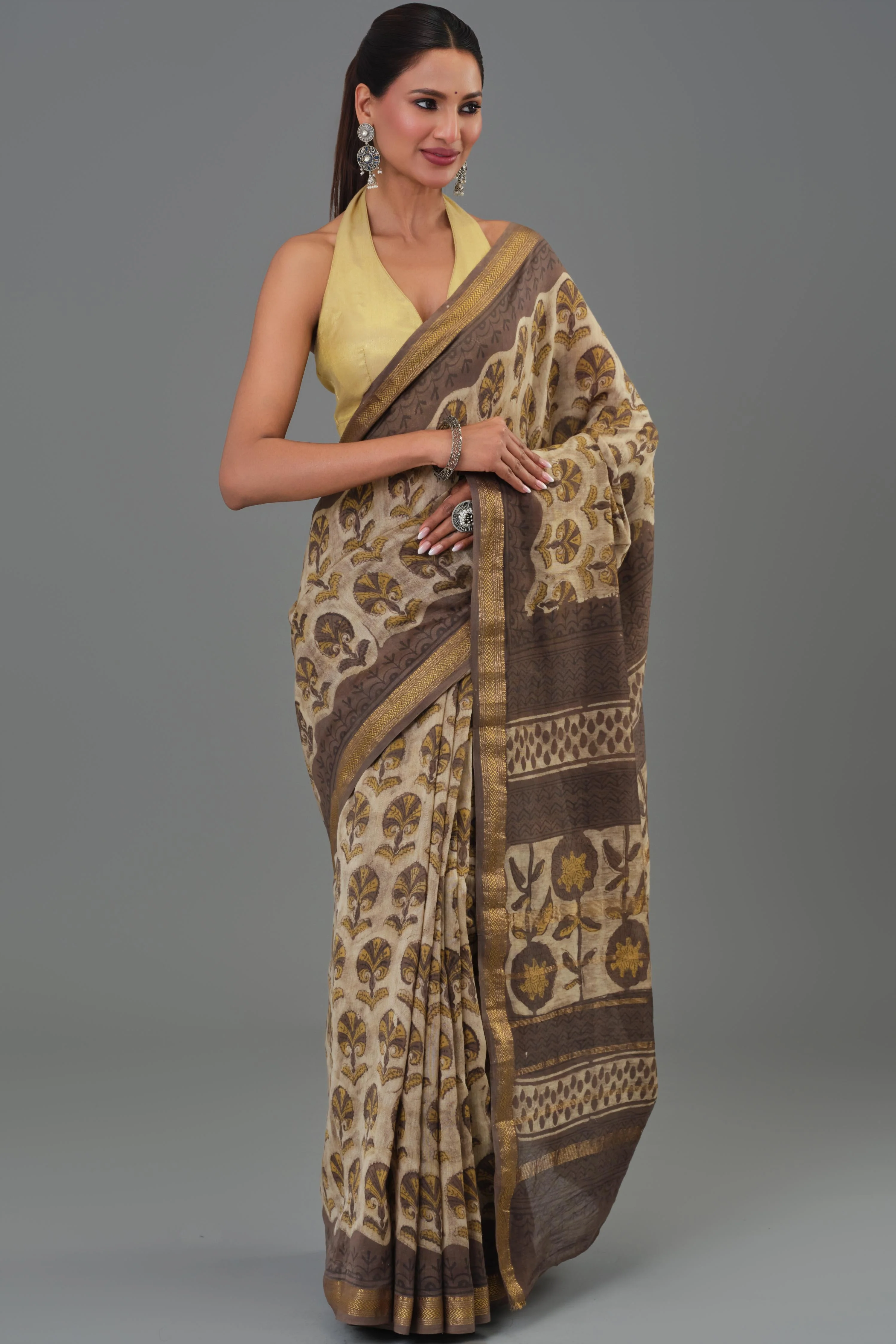 Brown Pure Maheshwari Silk Saree - Image 4