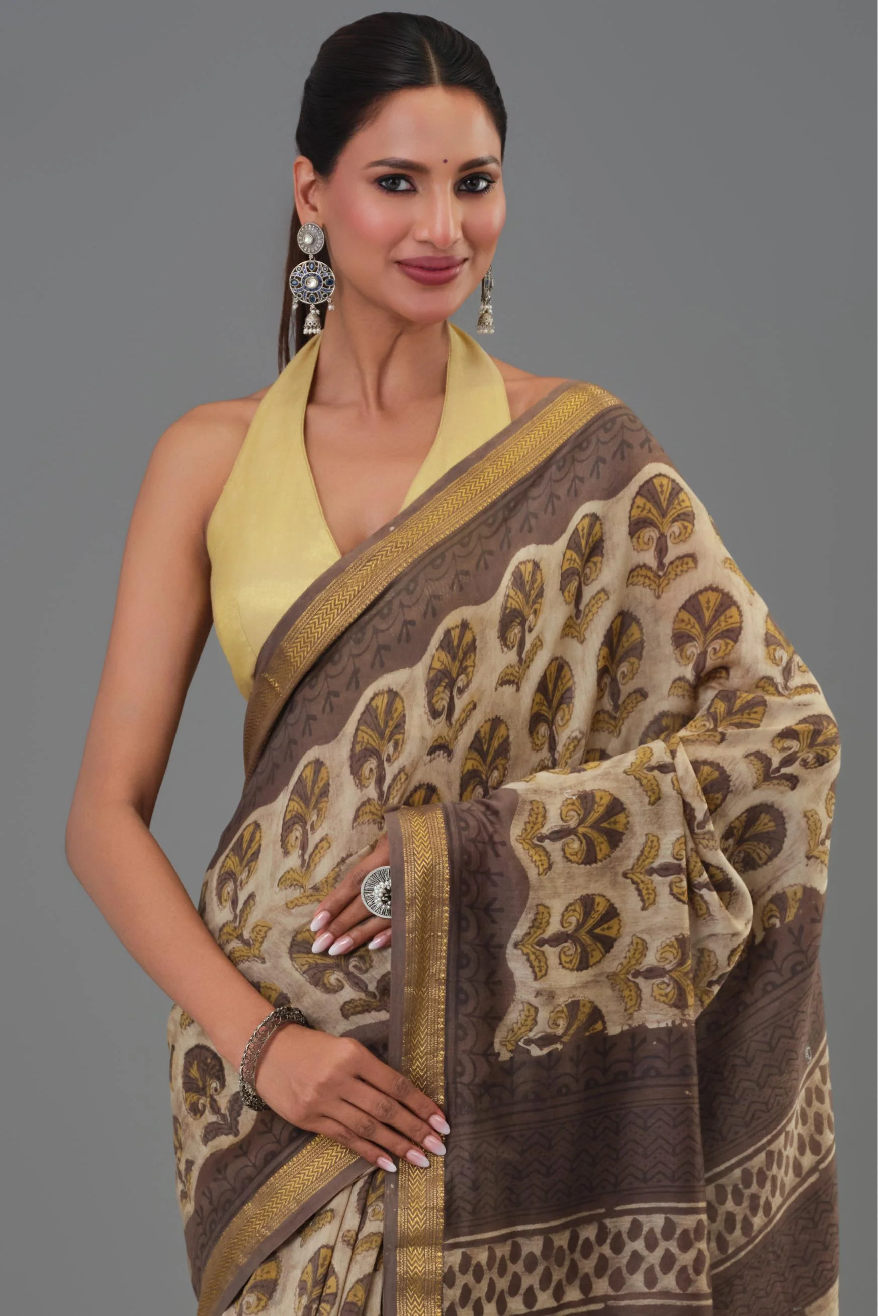 Brown Pure Maheshwari Silk Saree - Image 7