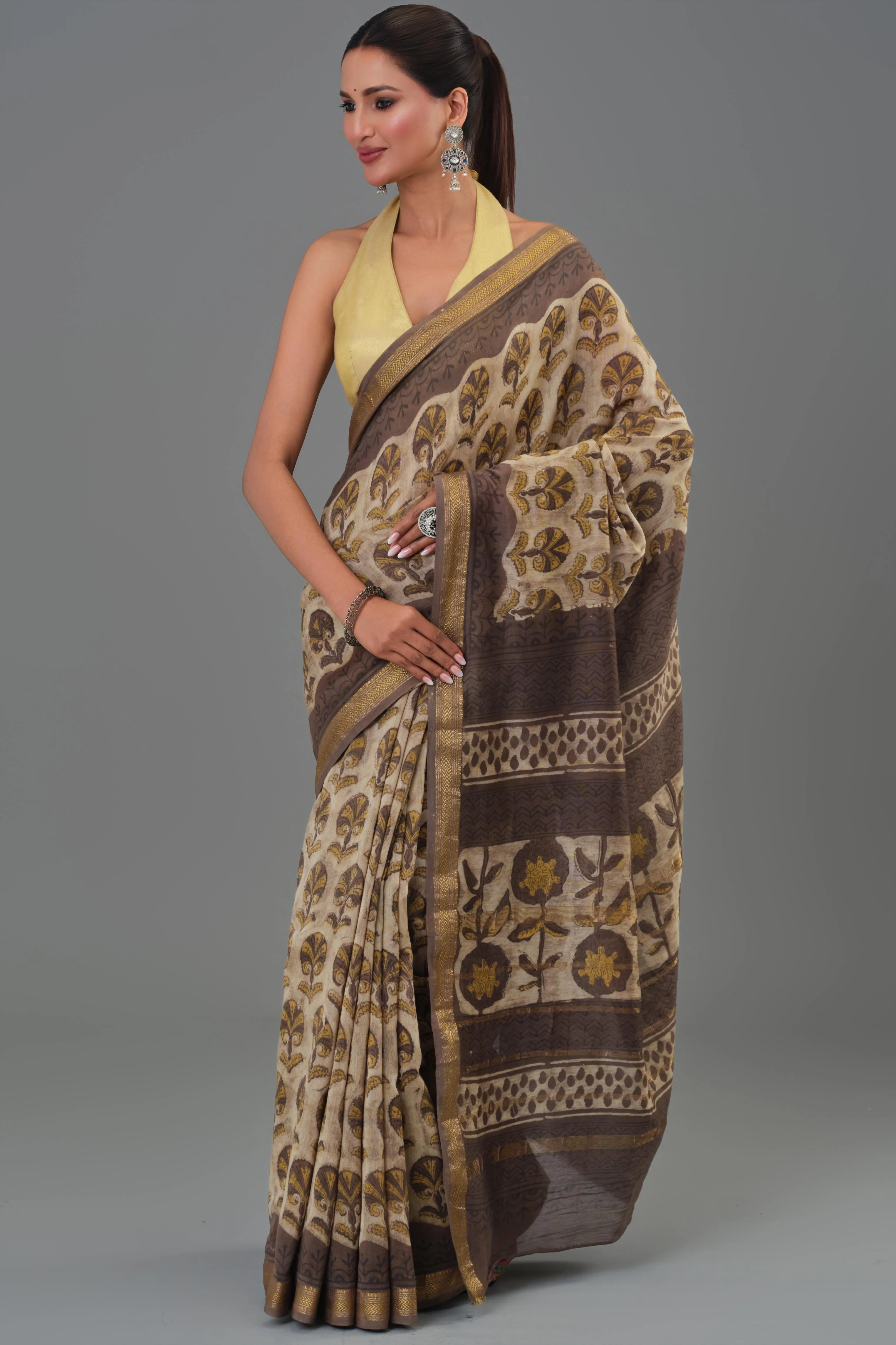 Brown Pure Maheshwari Silk Saree - Image 8