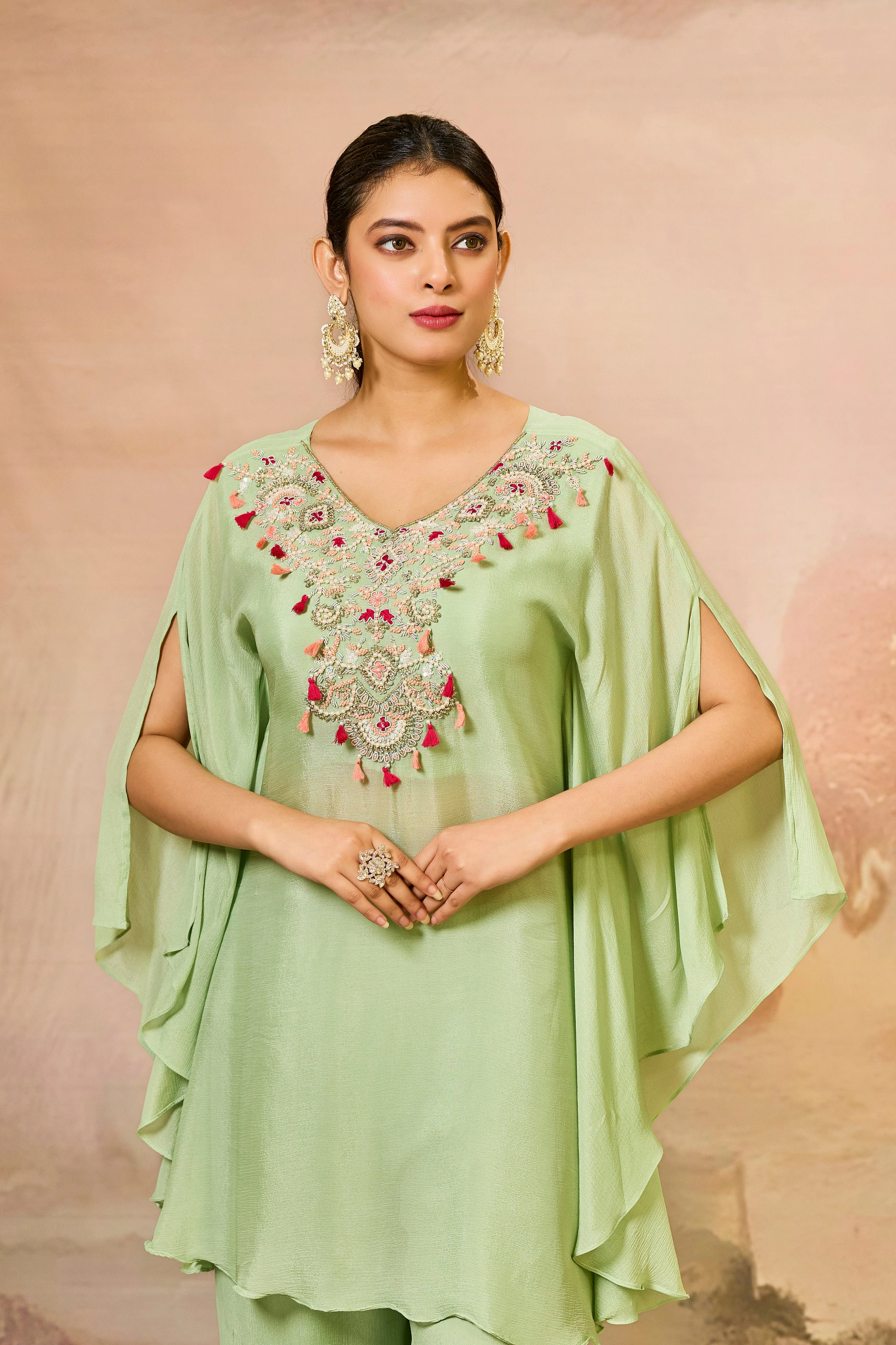 Green Handwork Chinon Silk Sharara Set - Image 2