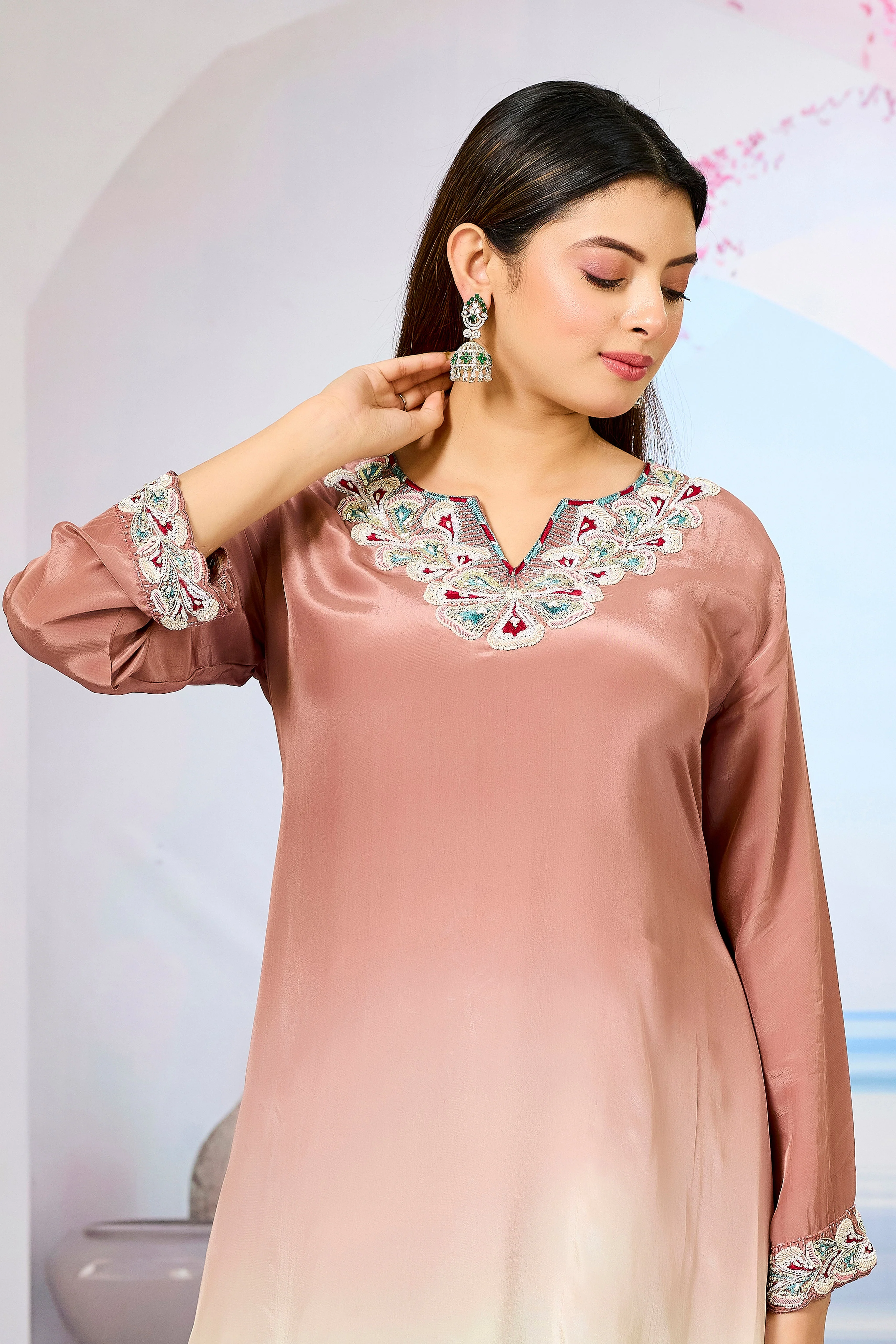 Brown Ombre-Dyed Crepe Silk Kurta & Pant Set - Image 2