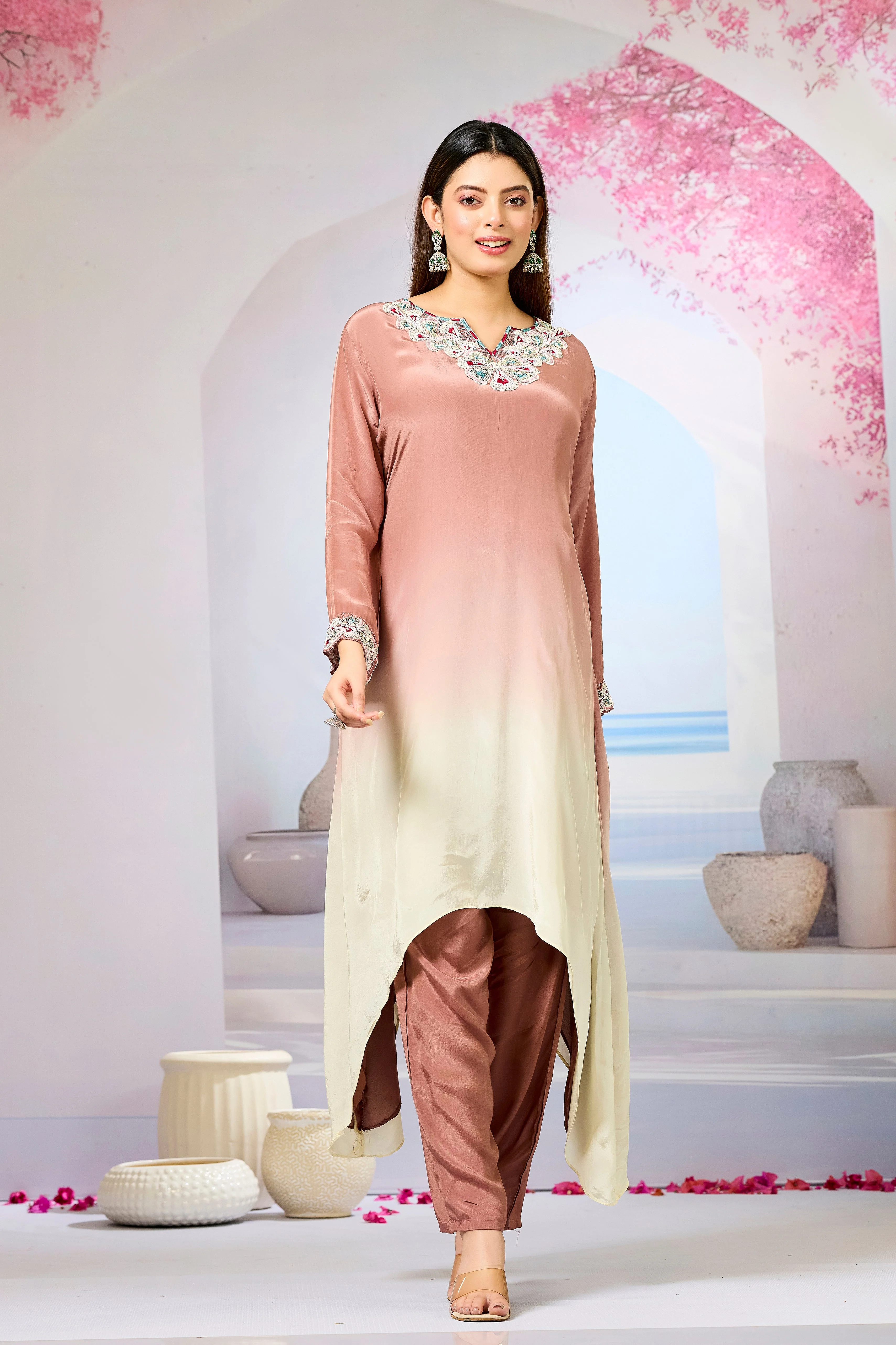 Brown Ombre-Dyed Crepe Silk Kurta & Pant Set - Image 5