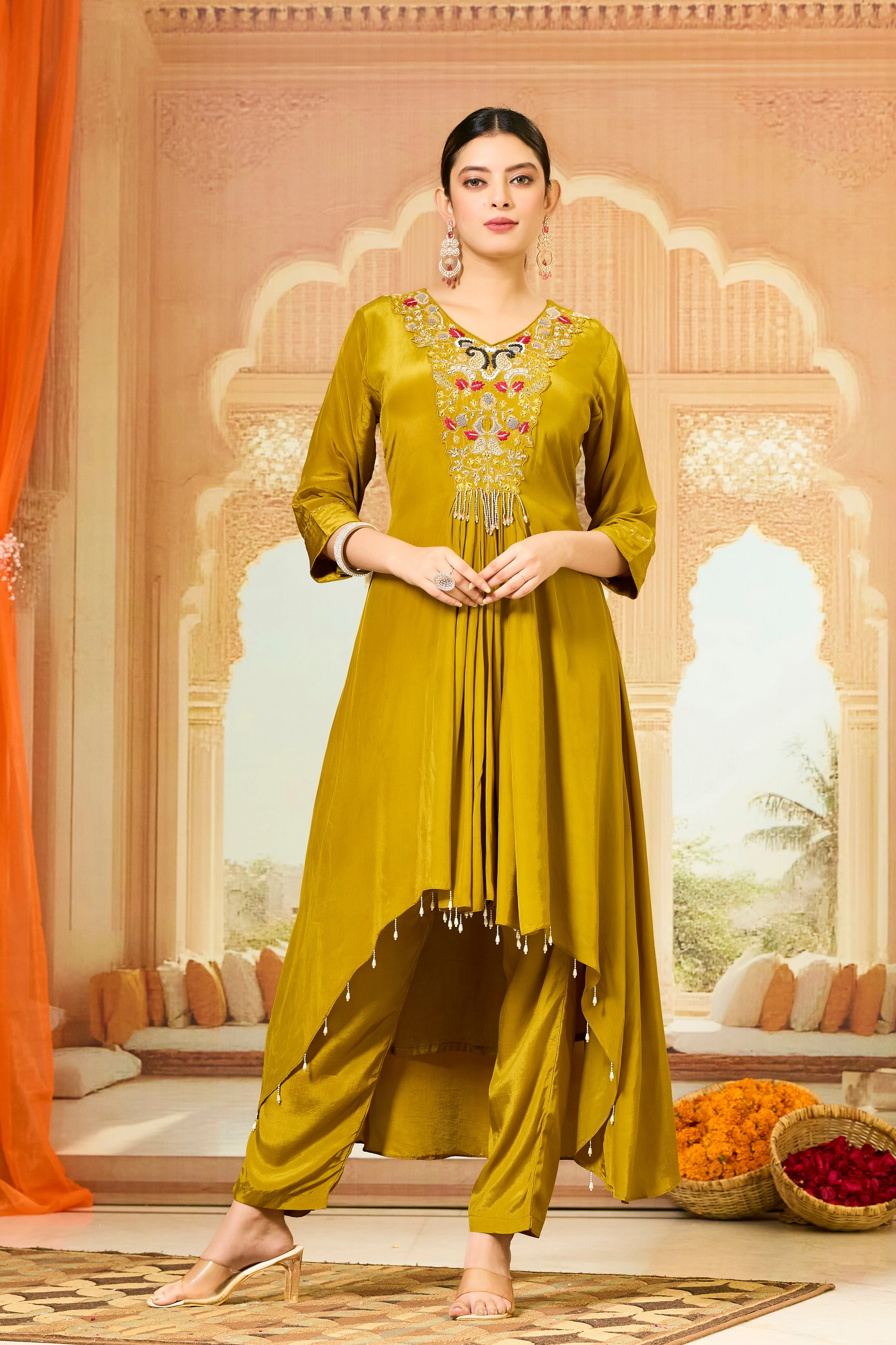 Bronze Handwork Crepe Silk Kurta & Pant Set - Image 3