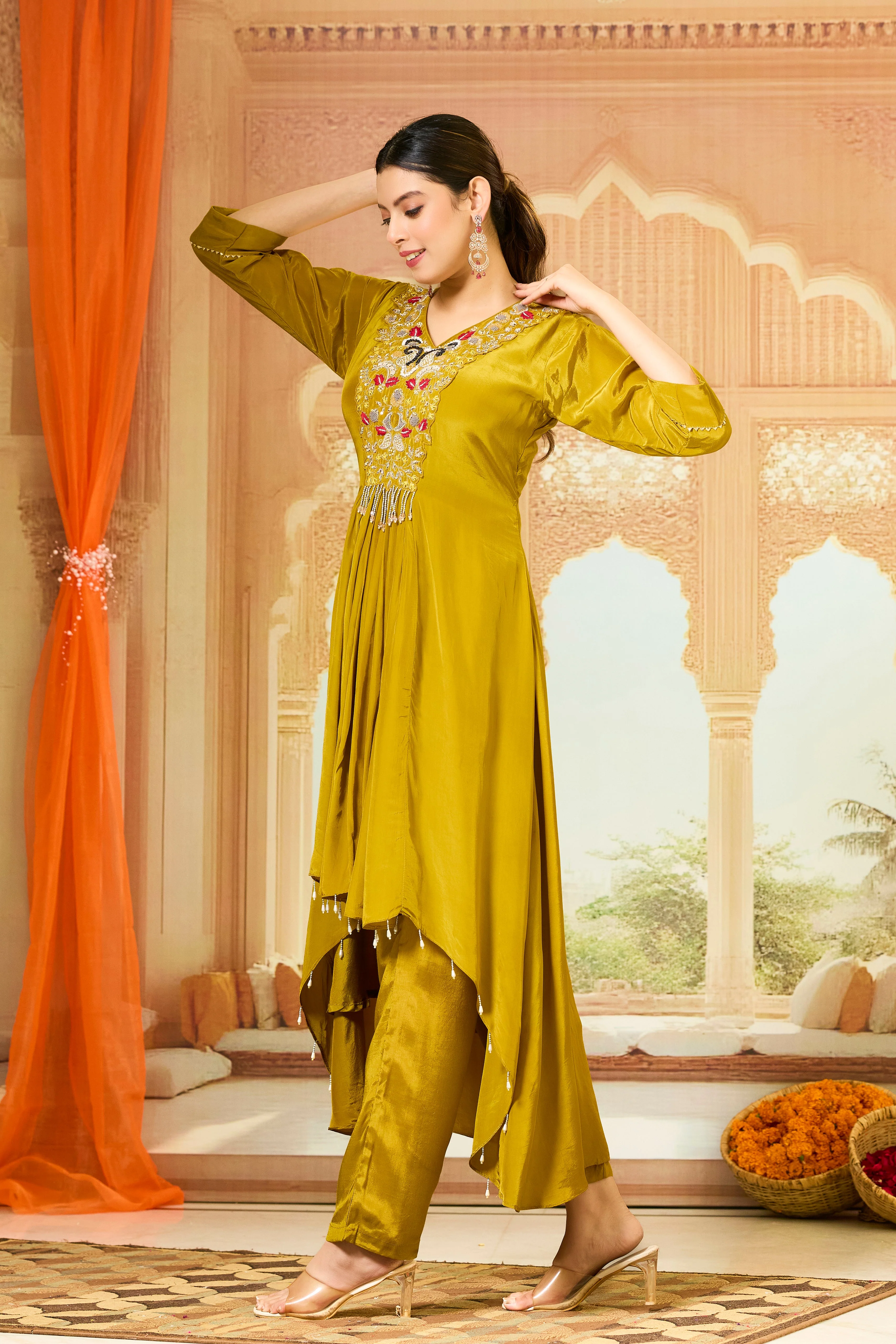 Bronze Handwork Crepe Silk Kurta & Pant Set - Image 4