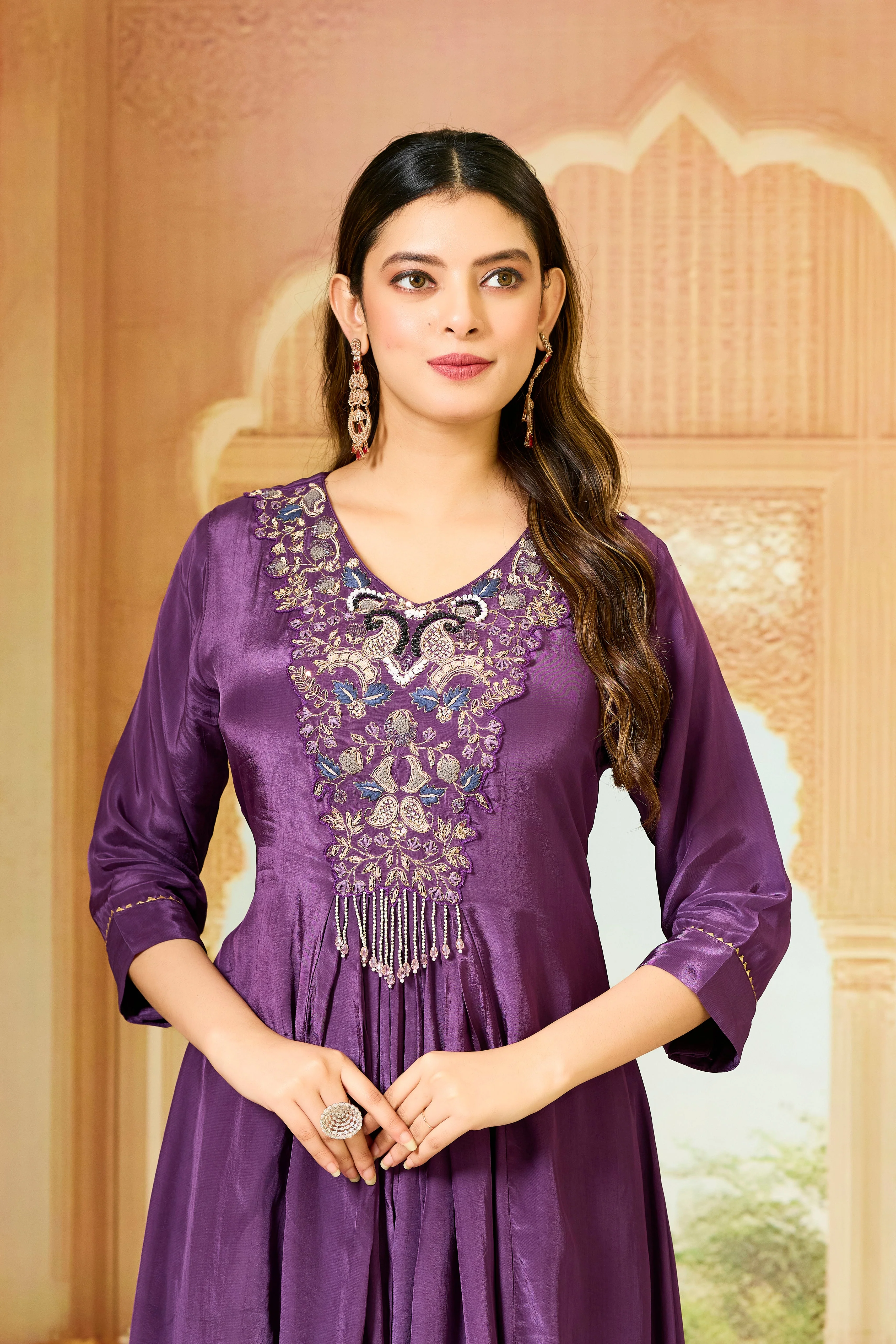 Purple Handwork Crepe Silk Kurta & Pant Set - Image 2