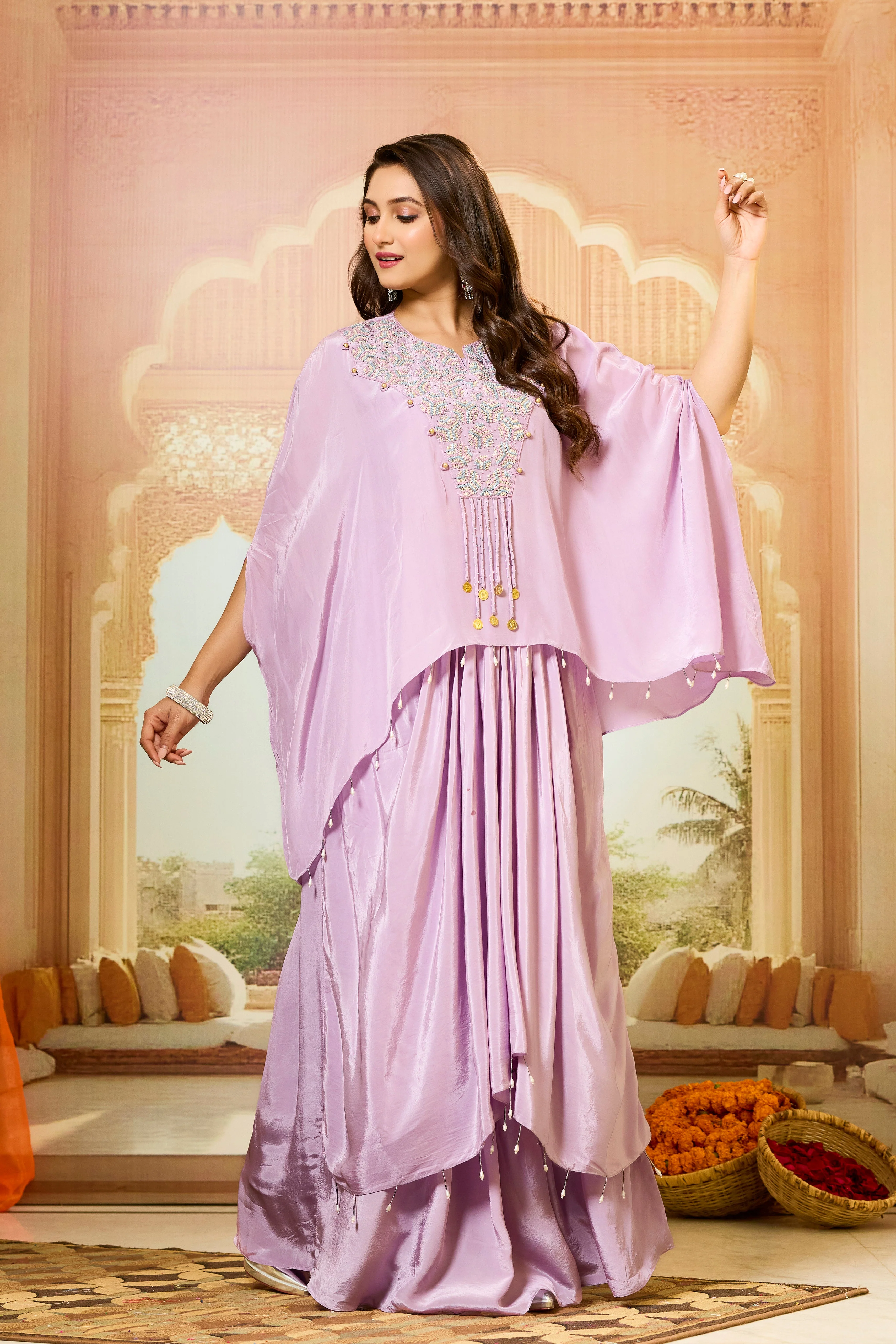 Pink Handwork Crepe Silk Skirt Set - Image 2