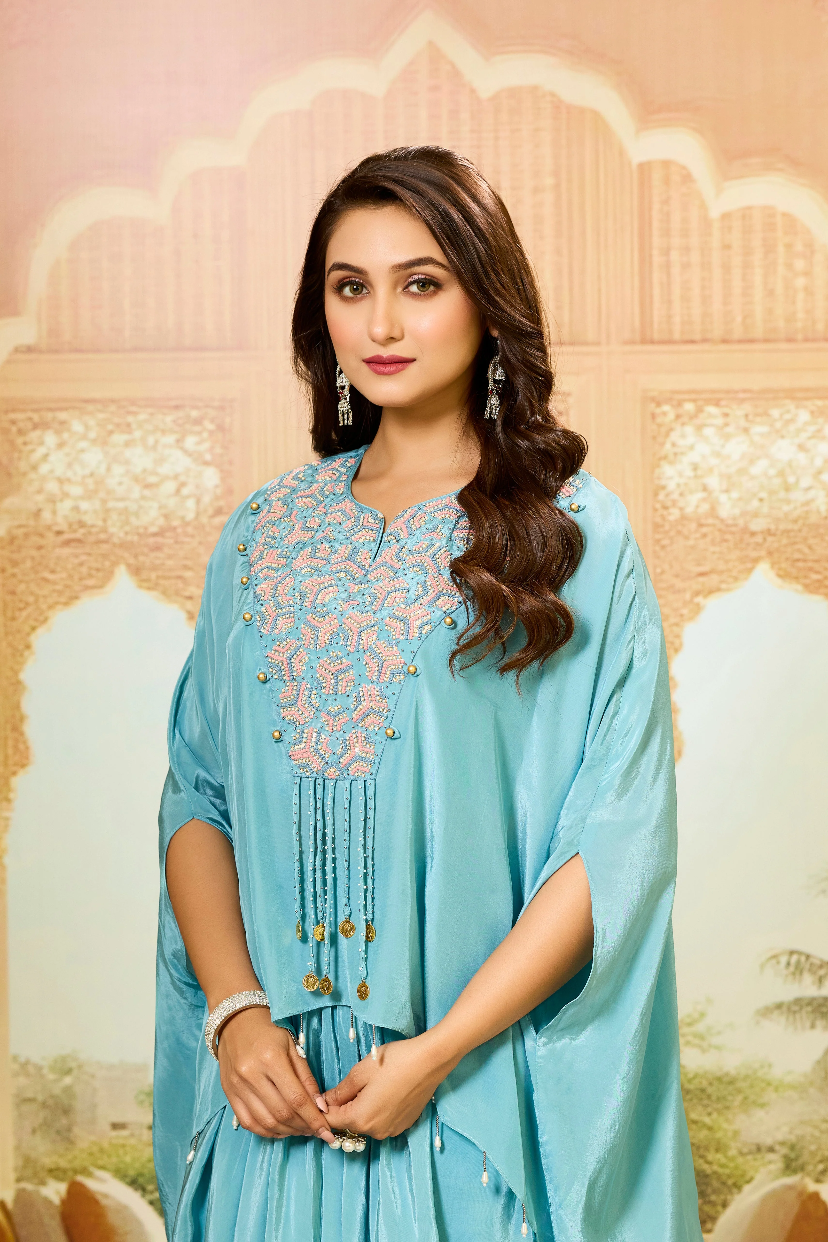 Blue Handwork Crepe Silk Skirt Set - Image 2