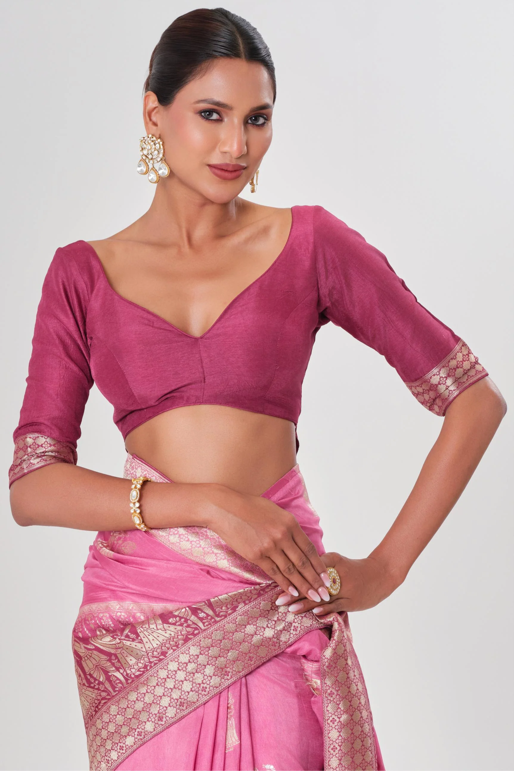 Pink Handwork Dola Silk Saree - Image 7