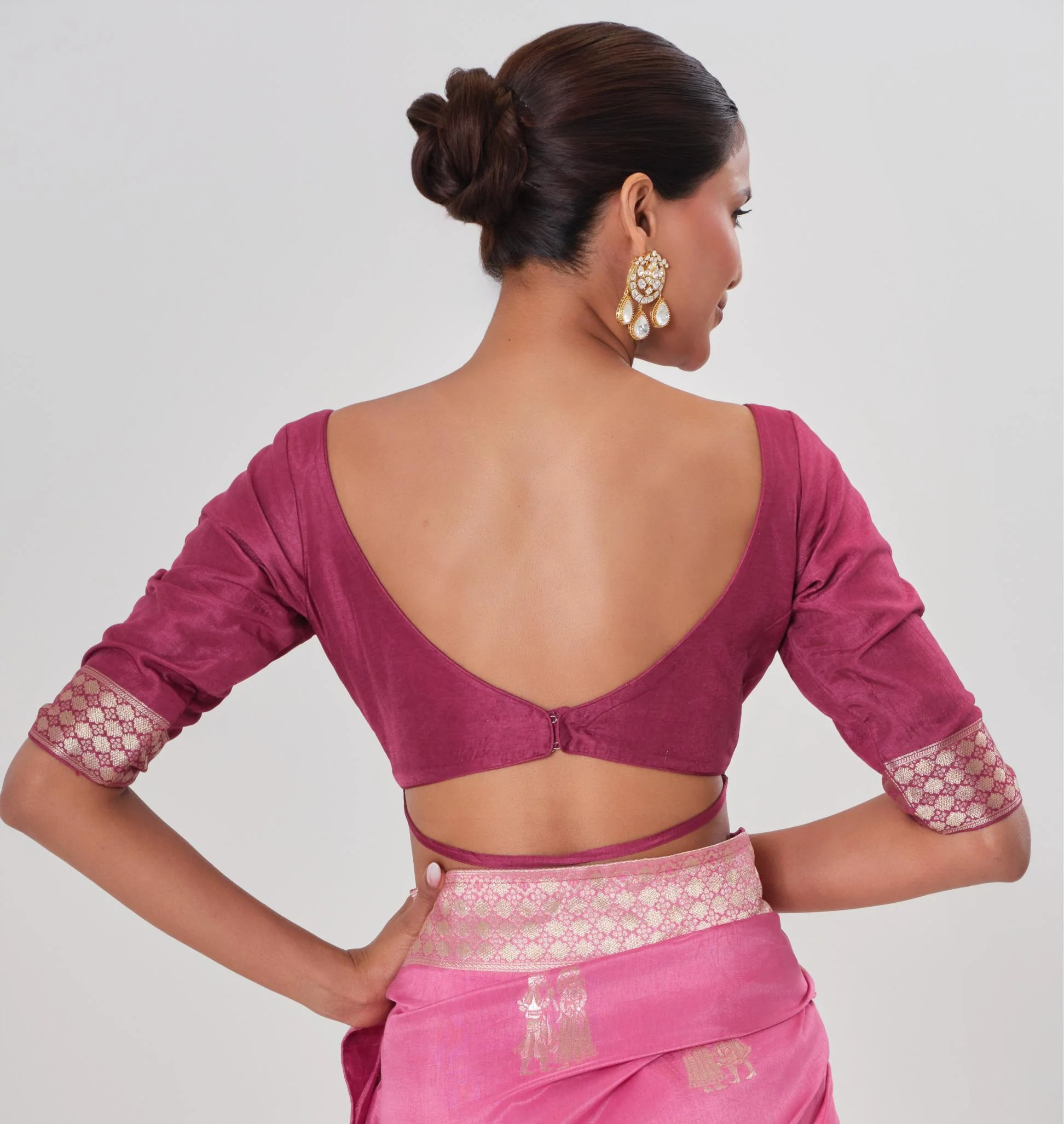 Pink Handwork Dola Silk Saree - Image 8