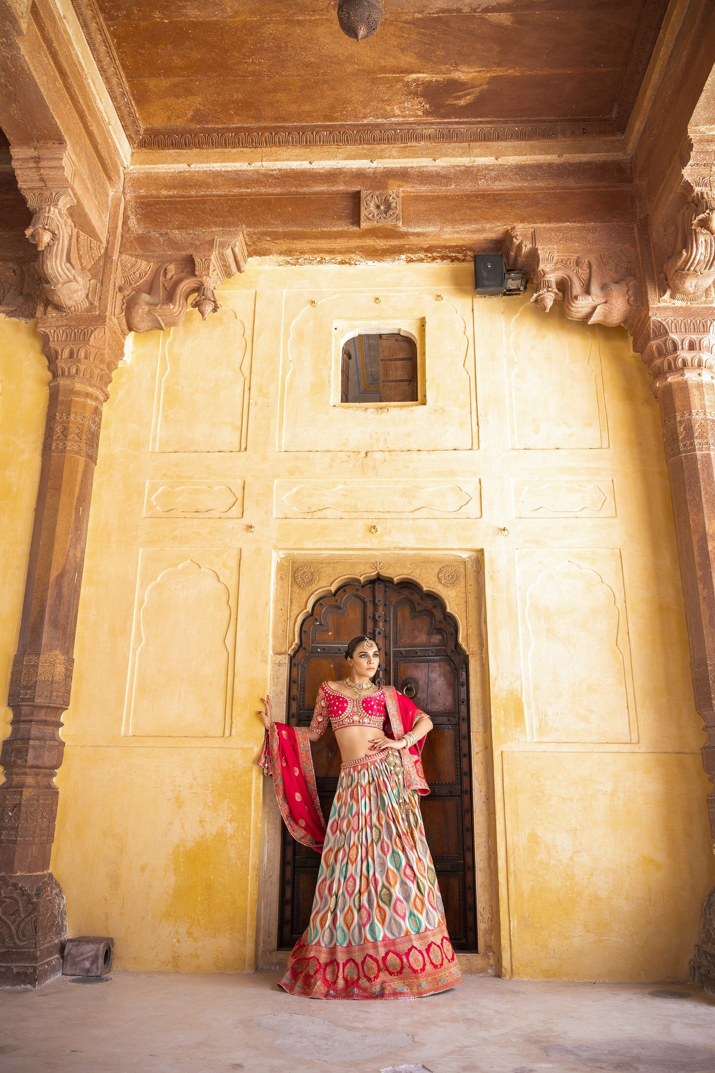 Multicolour Embellished Satin Silk Lehenga Set - Image 4