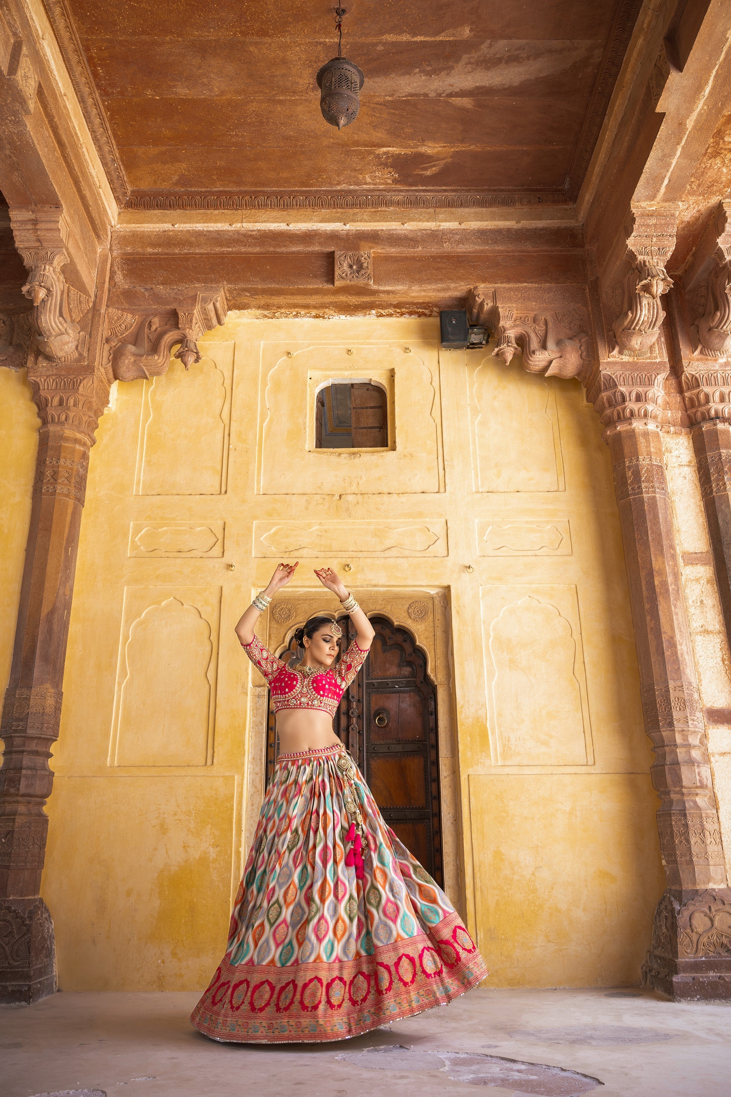 Multicolour Embellished Satin Silk Lehenga Set - Image 5