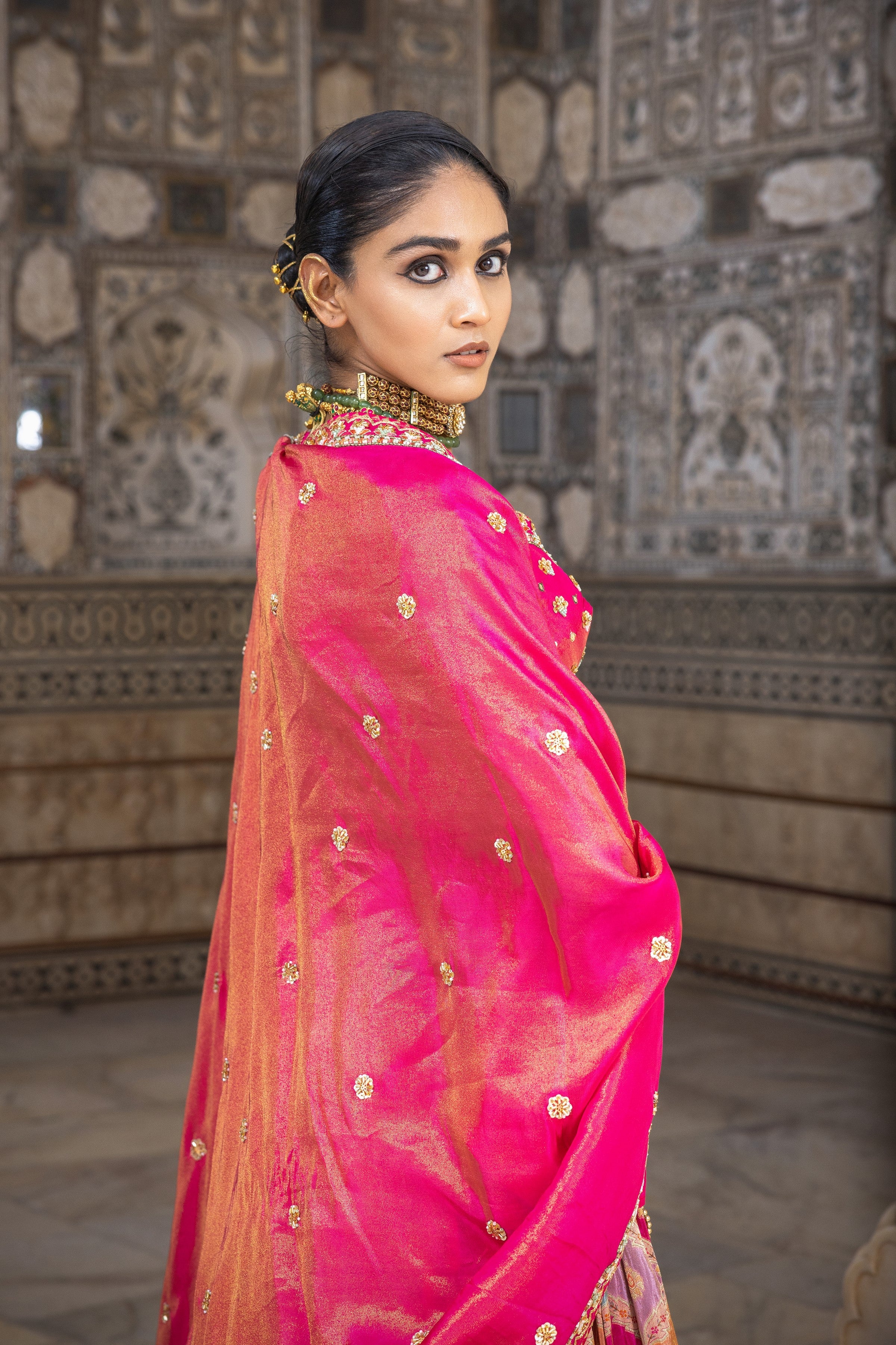 Pink Handwork Satin Silk Lehenga Set - Image 5