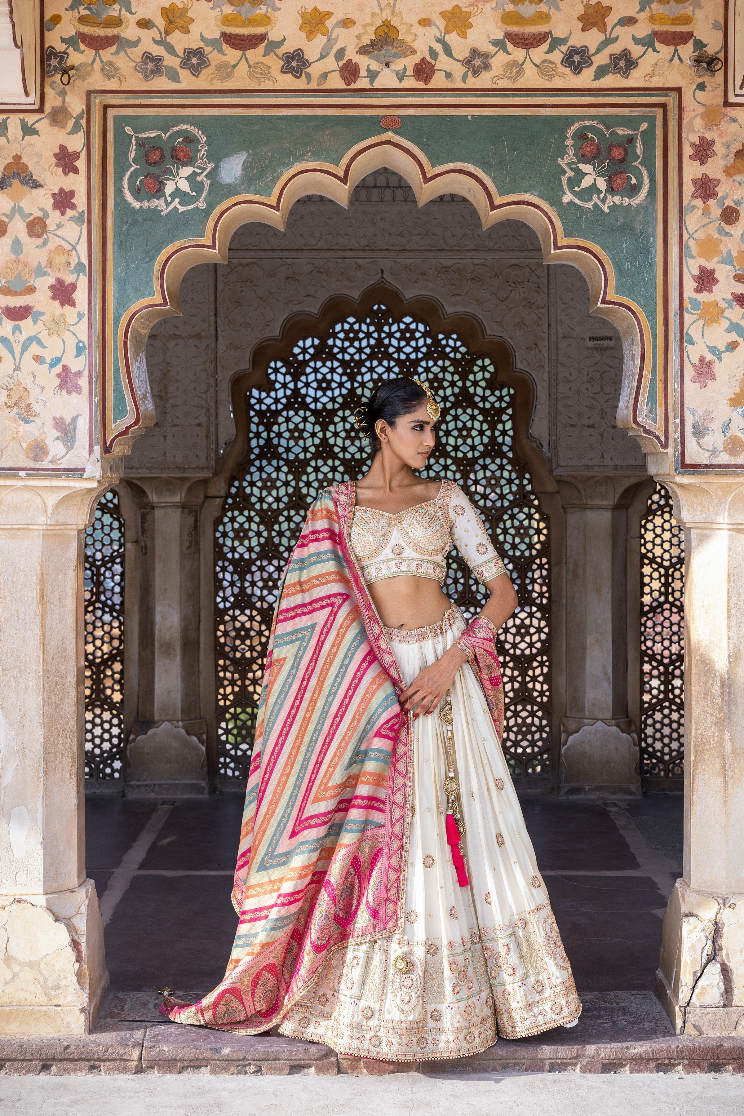 Ivory Handwork Satin Silk Lehenga Set - Image 3
