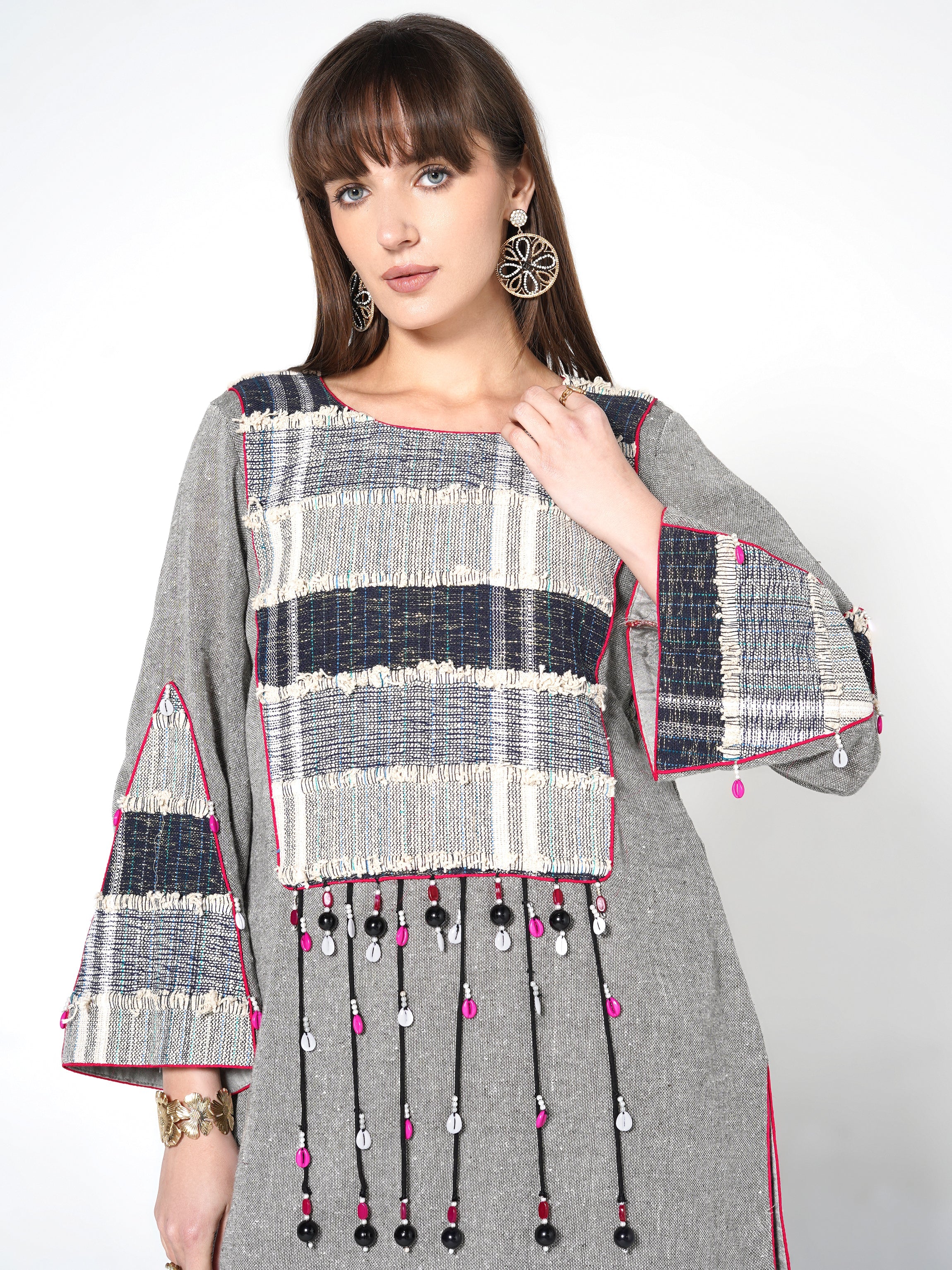Heather Grey & Navy Patchwork Jute Co-ord Set - Image 2
