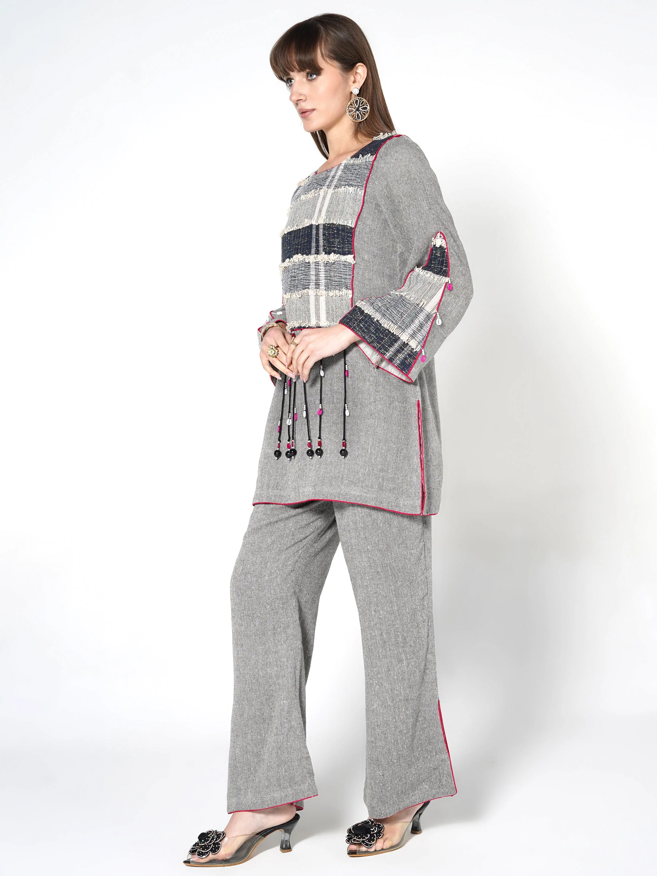 Heather Grey & Navy Patchwork Jute Co-ord Set - Image 3