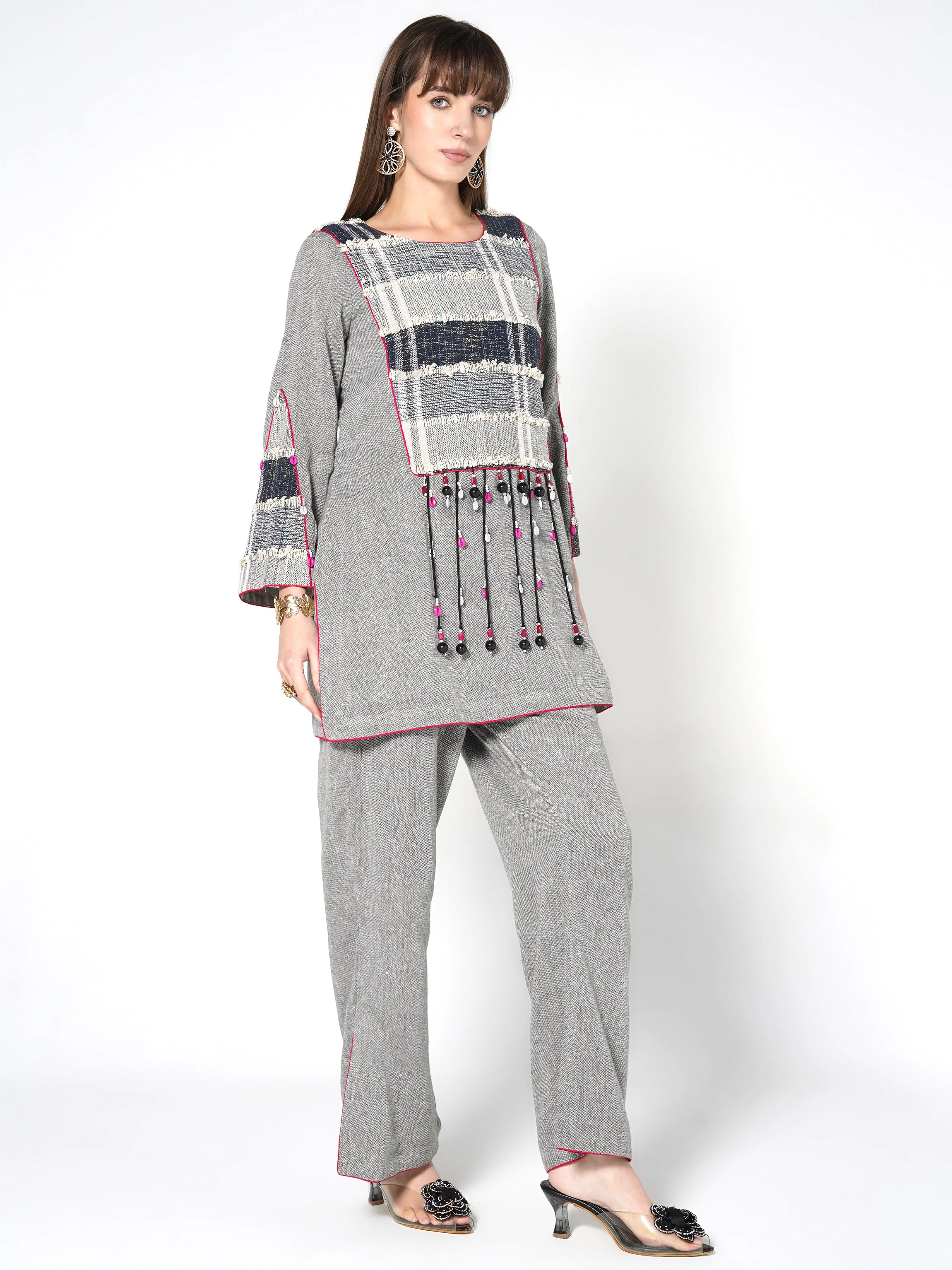 Heather Grey & Navy Patchwork Jute Co-ord Set - Image 4