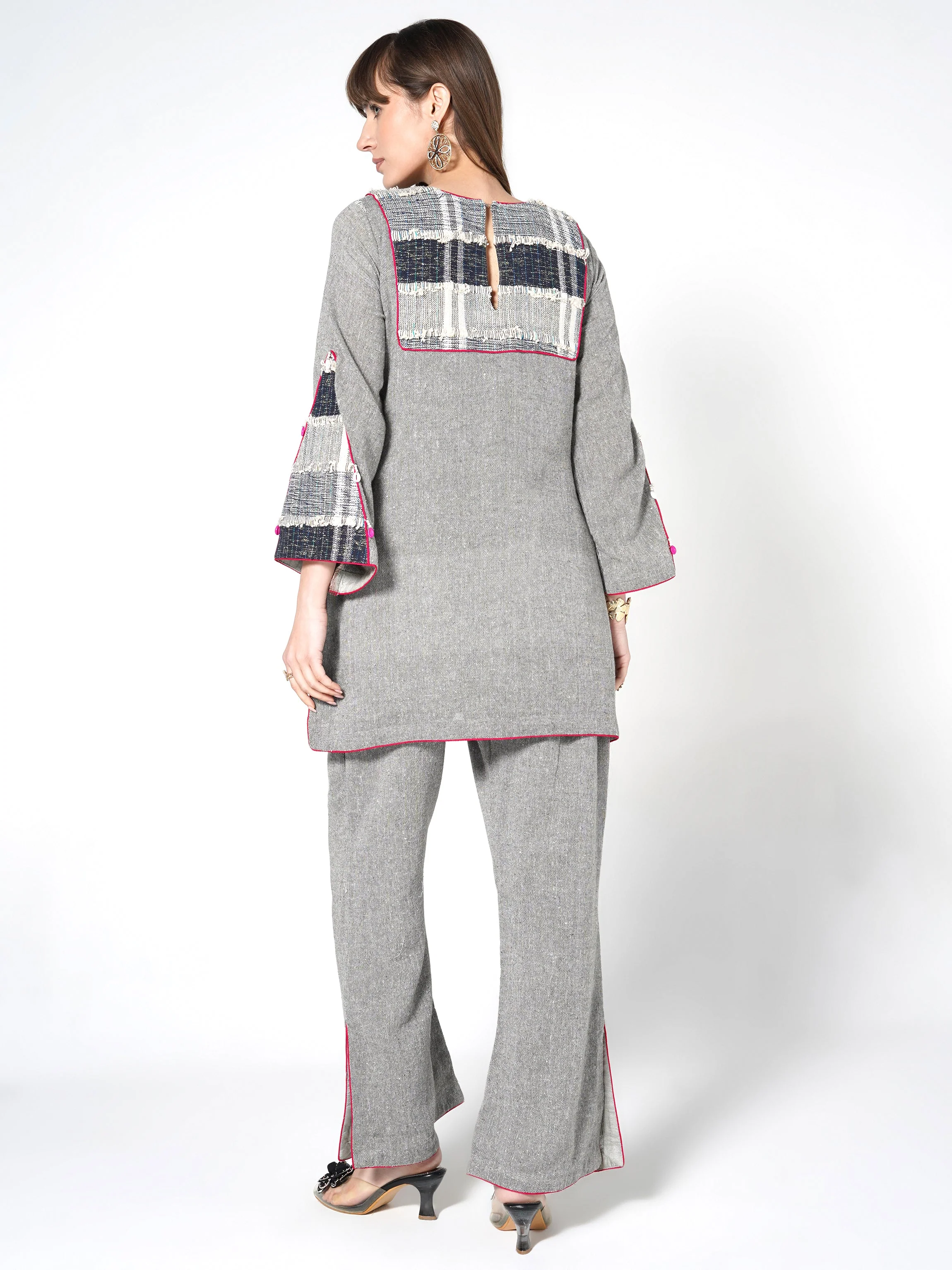 Heather Grey & Navy Patchwork Jute Co-ord Set - Image 6