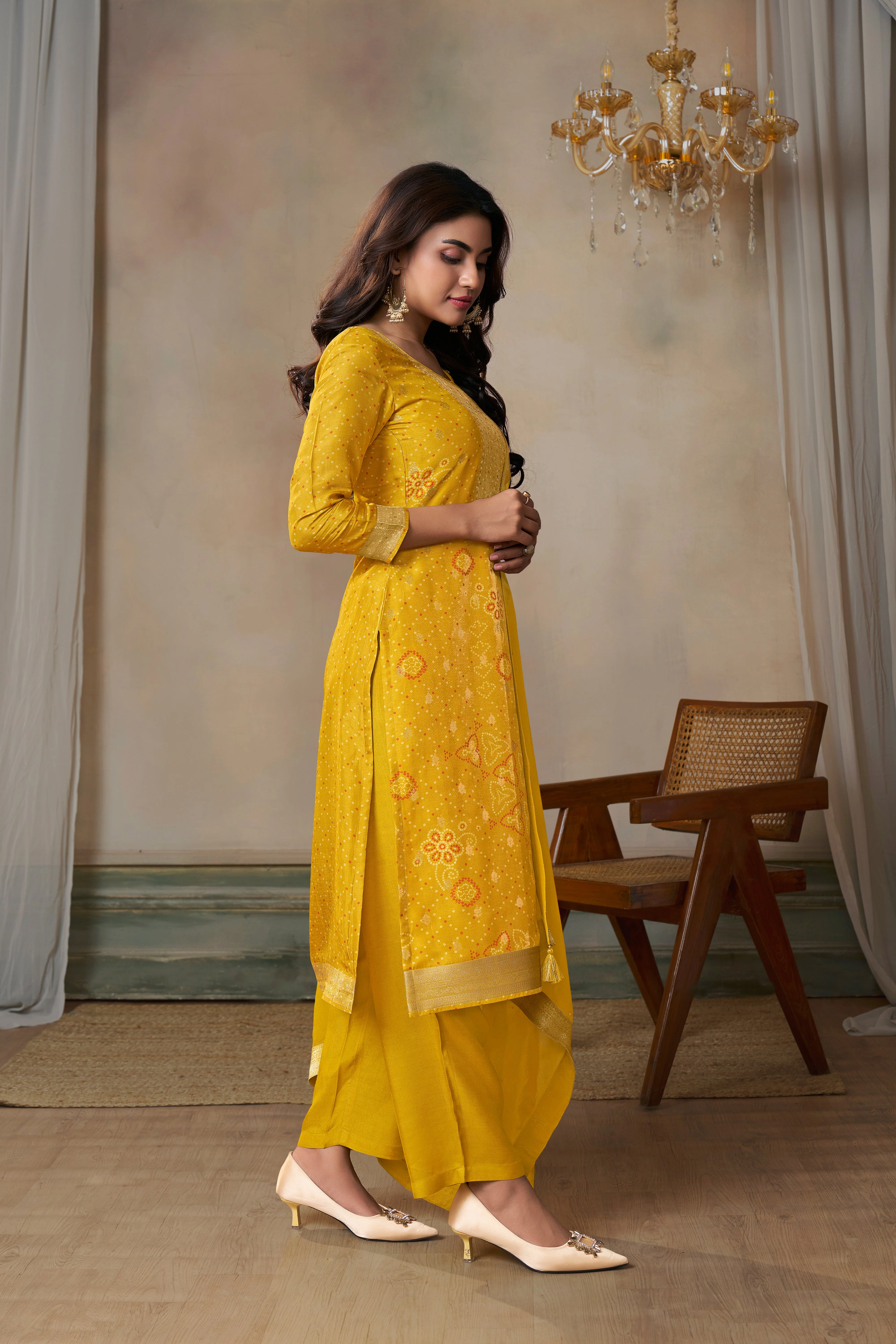 Holy Yellow Bandhej Kurta & Pant Set - Image 3